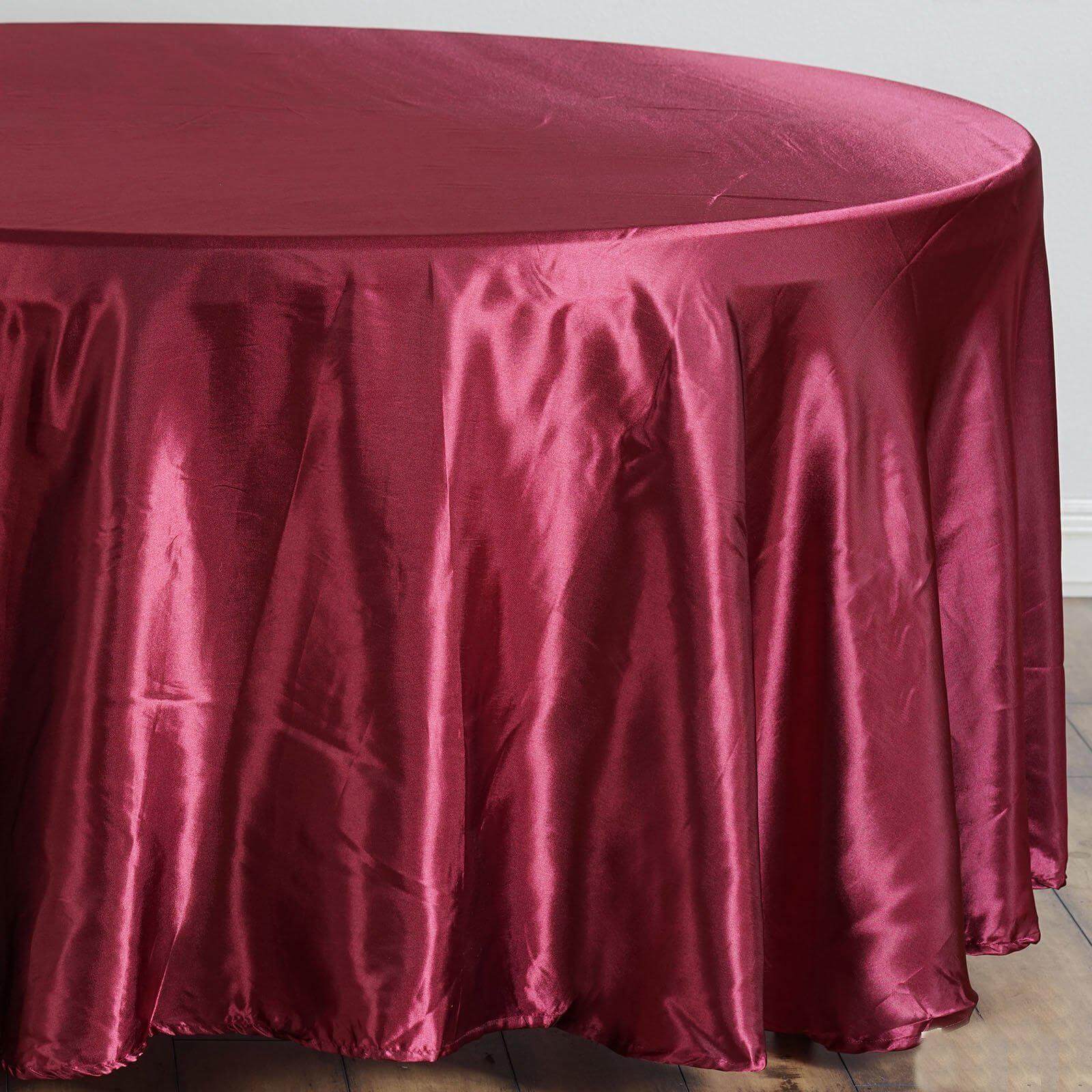 Hot Sale! Burgundy Satin 108-Inch Round Tablecloth - Smooth and Lustrous Table Cover
