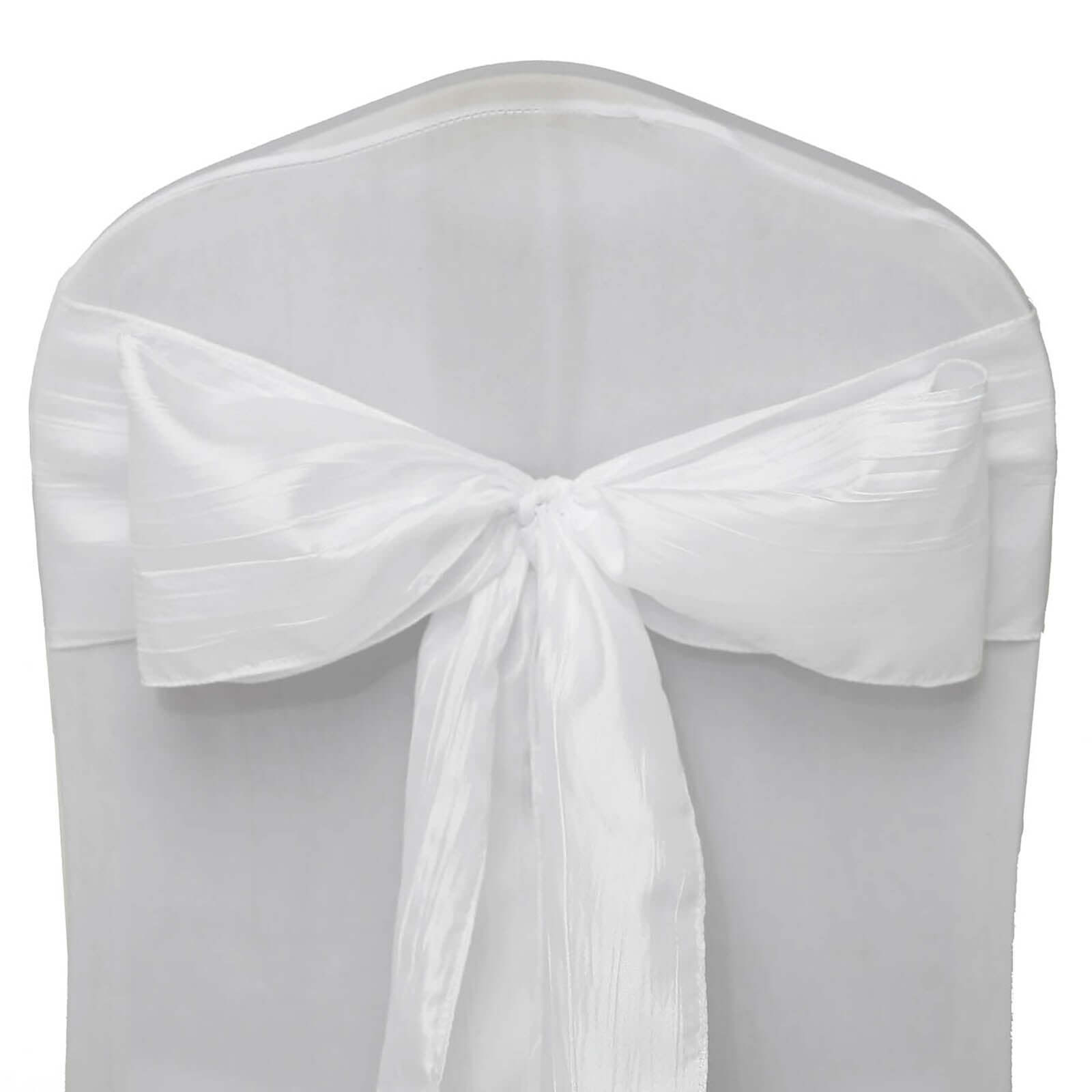 Get 5-Pack White Accordion Crinkle Taffeta Chair Sashes for Stylish Weddings & Gatherings