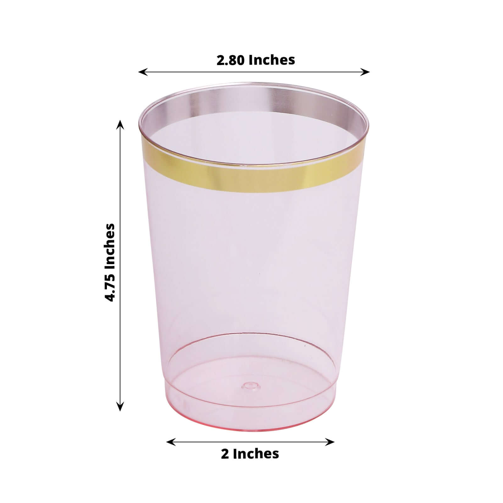 25-Pack 10oz Disposable Plastic Tumbler Cups in Transparent Blush with Stylish Gold Rim