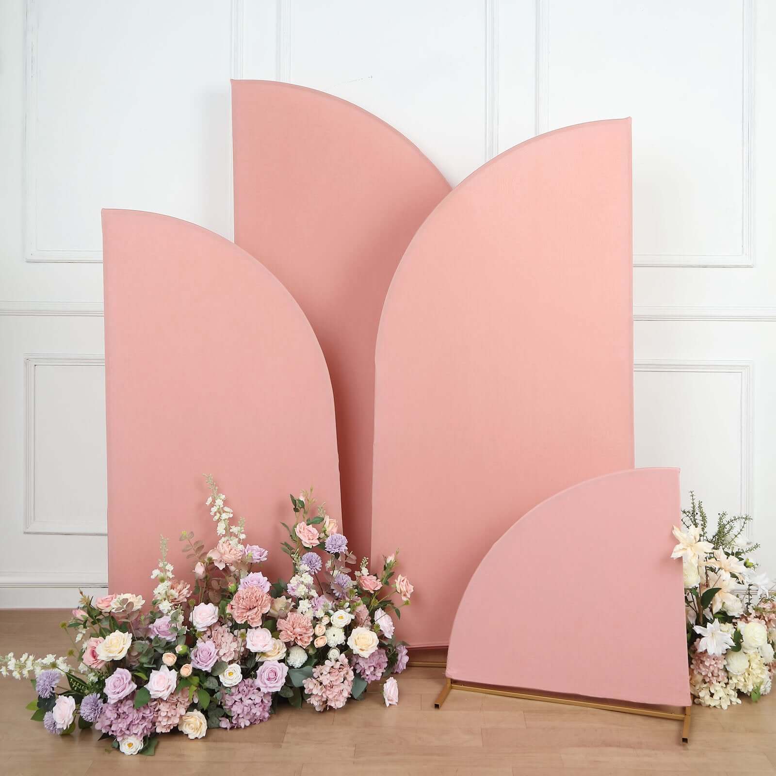 Custom-Fitted Set of 4 Dusty Rose Spandex Half Moon Wedding Arch Backdrop Covers