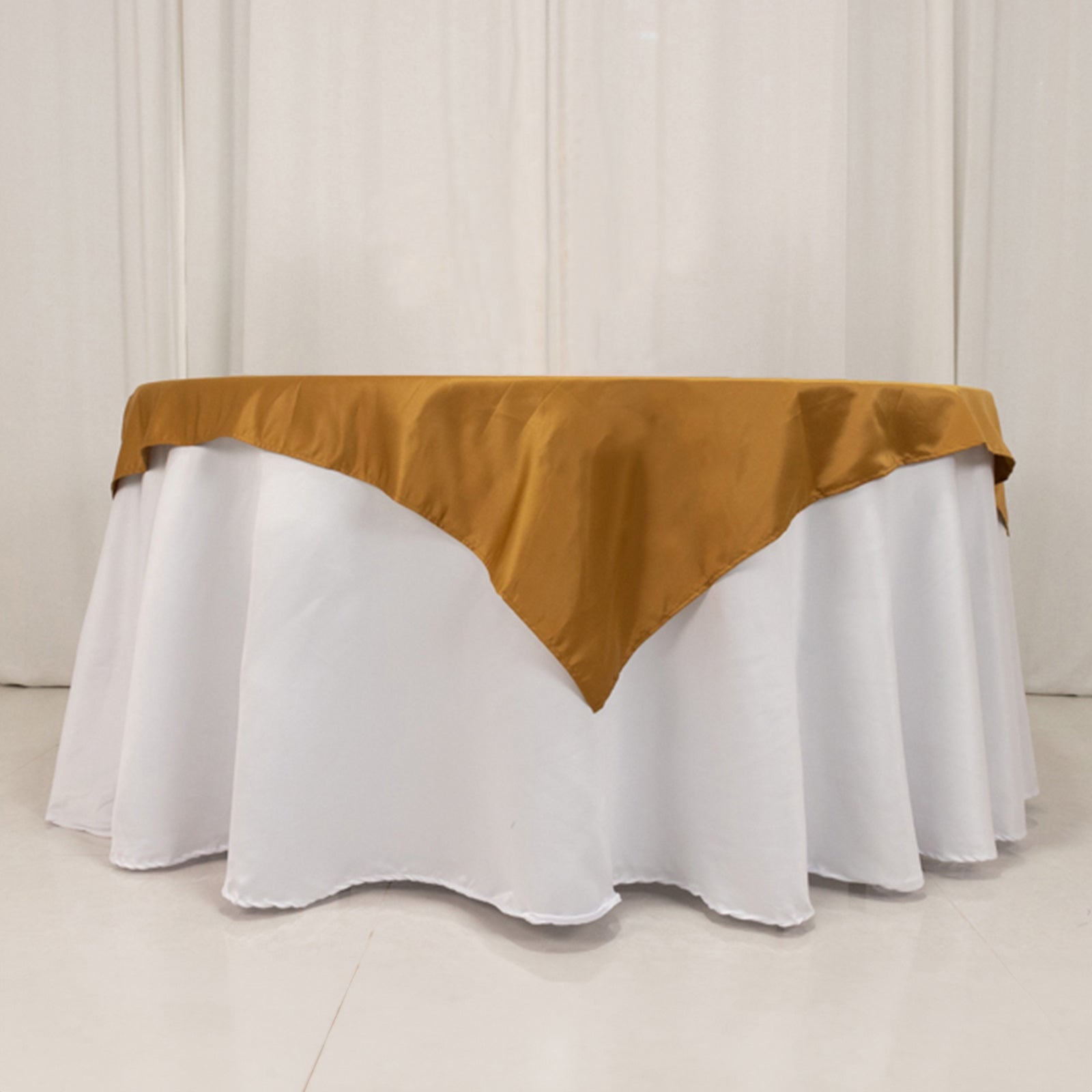 Premium Gold Lamour Satin 54x54 Square Table Overlay - Durable Silk-Like Cover for Weddings & Parties