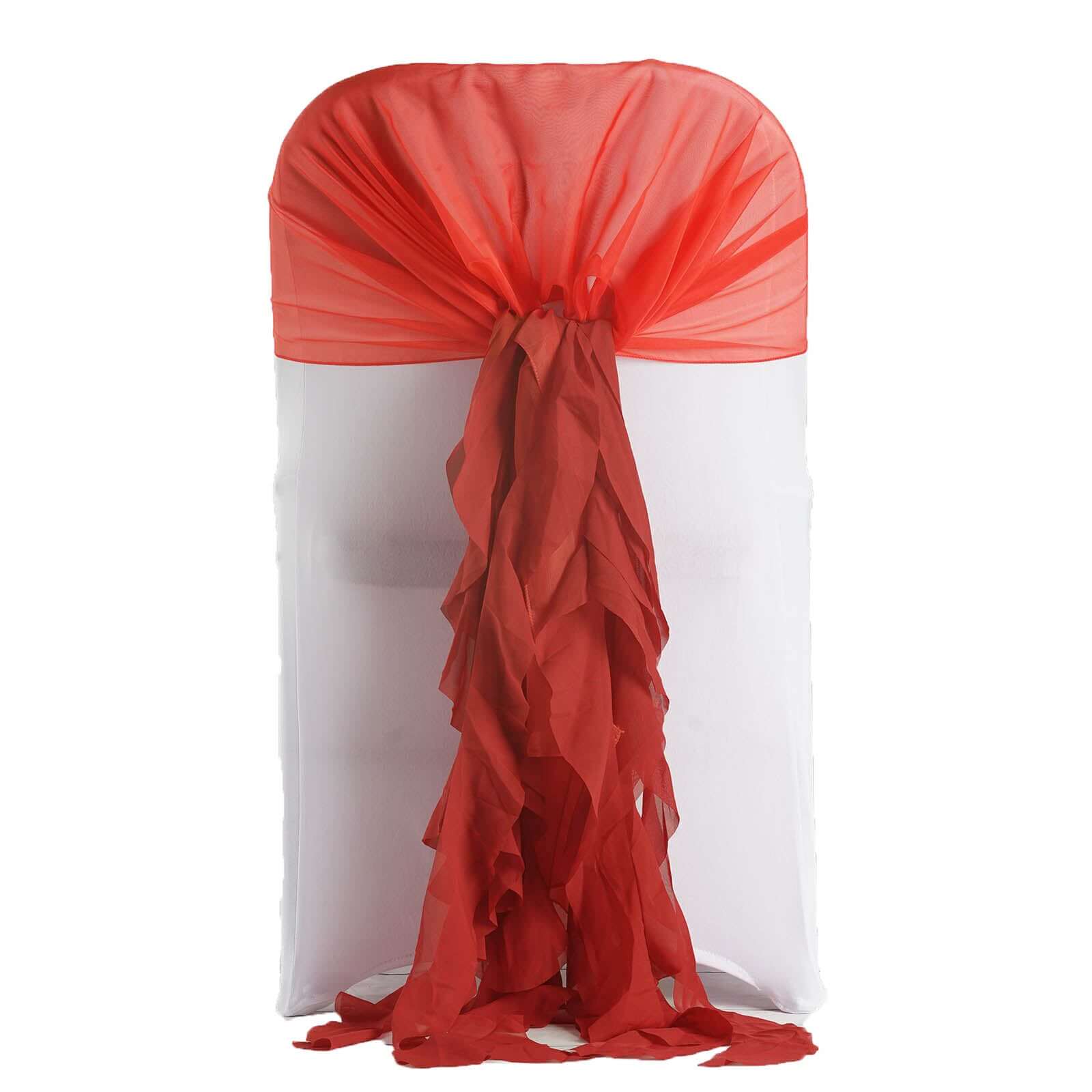 Hot Sale! 1 Set Red Chiffon Chair Sashes with Willow Ruffles Design - Stylish Wedding Chair Decor