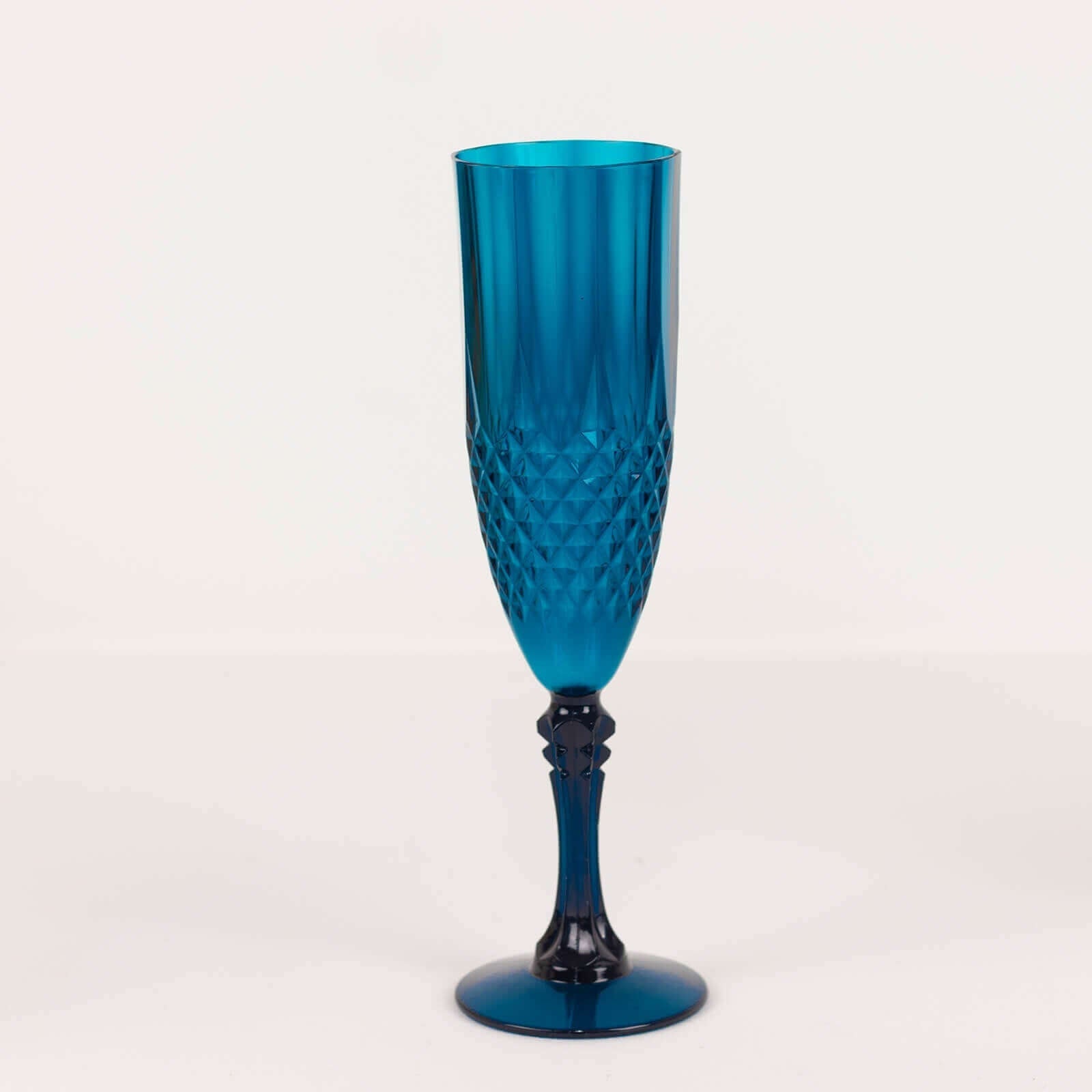 6-Piece Set of Reusable Navy Blue 8oz Plastic Champagne Toast Flutes with Crystal Cut Design