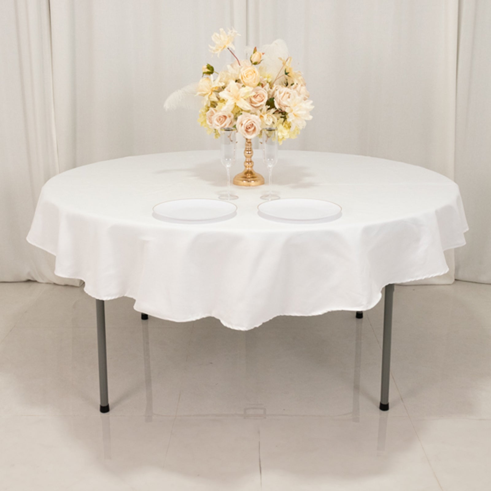 Wrinkle-Resistant White 70-Inch Cotton Blend Round Tablecloth for Daily Use - Ideal for Various Occasions