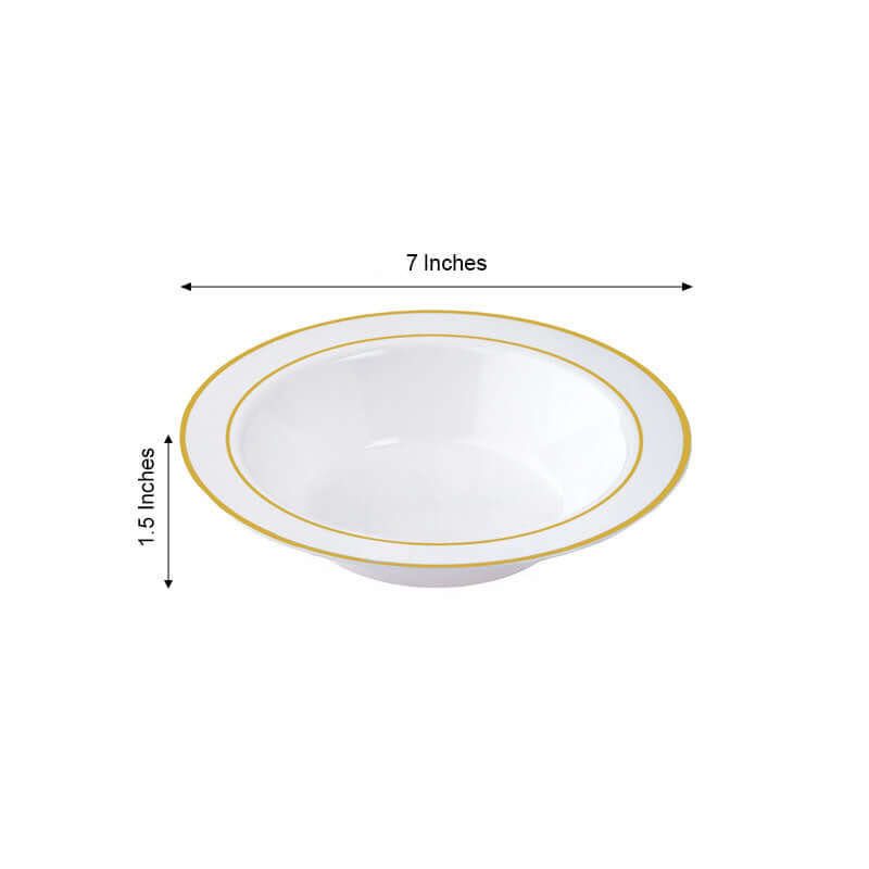 Hot Deal! 10-Pack of 12oz Disposable Plastic Soup Bowls with Elegant Gold Rim, White Color for Parties