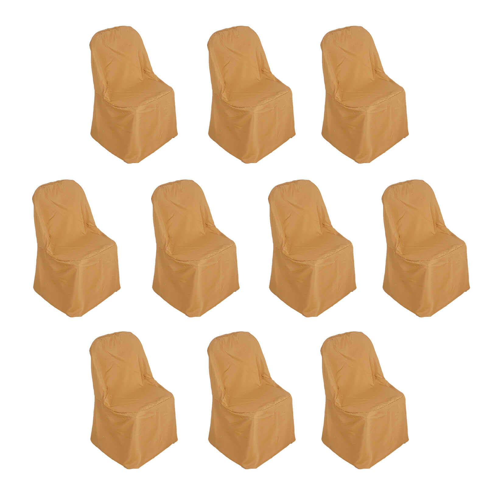 10-Piece Set of Gold Polyester Slip-On Chair Covers for Folding Chairs - Wrinkle-Free & Stain-Resistant