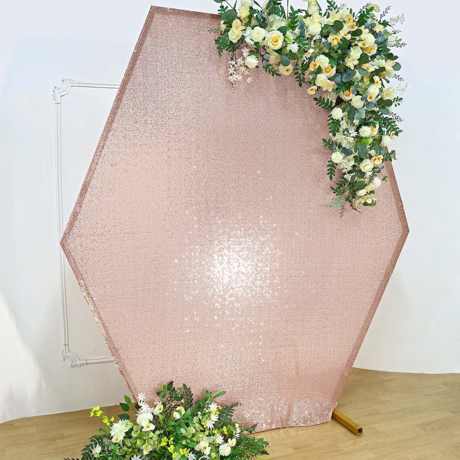 8ft x 7ft Rose Gold Shiny Double-Sided Sequin Cover for Hexagon Wedding Arch Stand