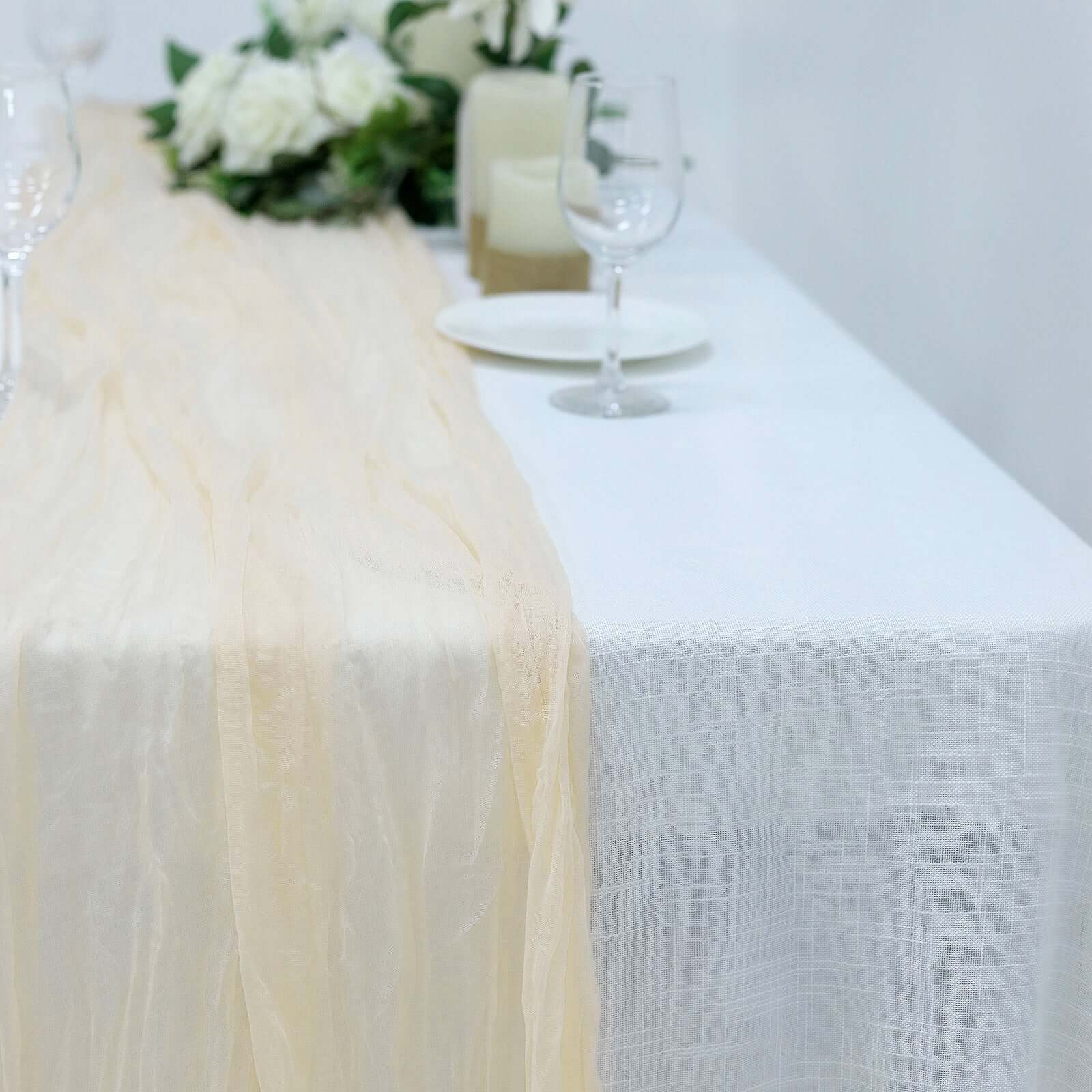 10ft Cream Gauze Cheesecloth Table Runner with Rustic Boho Charm