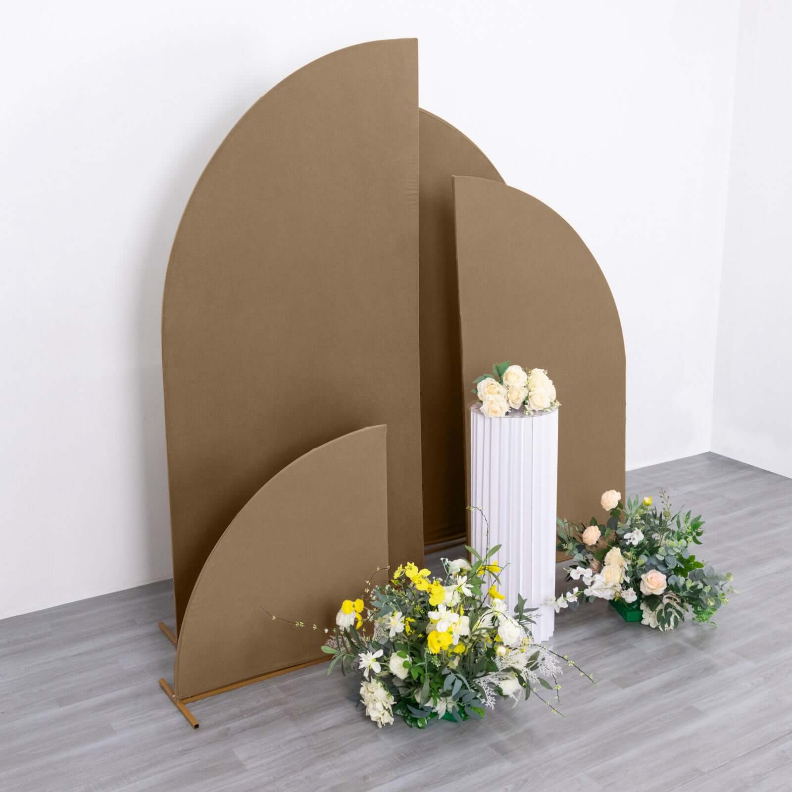 Custom-Fit Matte Taupe Spandex Set of 4 Half Moon Wedding Arch Backdrop Covers - 2.5ft, 5ft, 6ft, 7ft