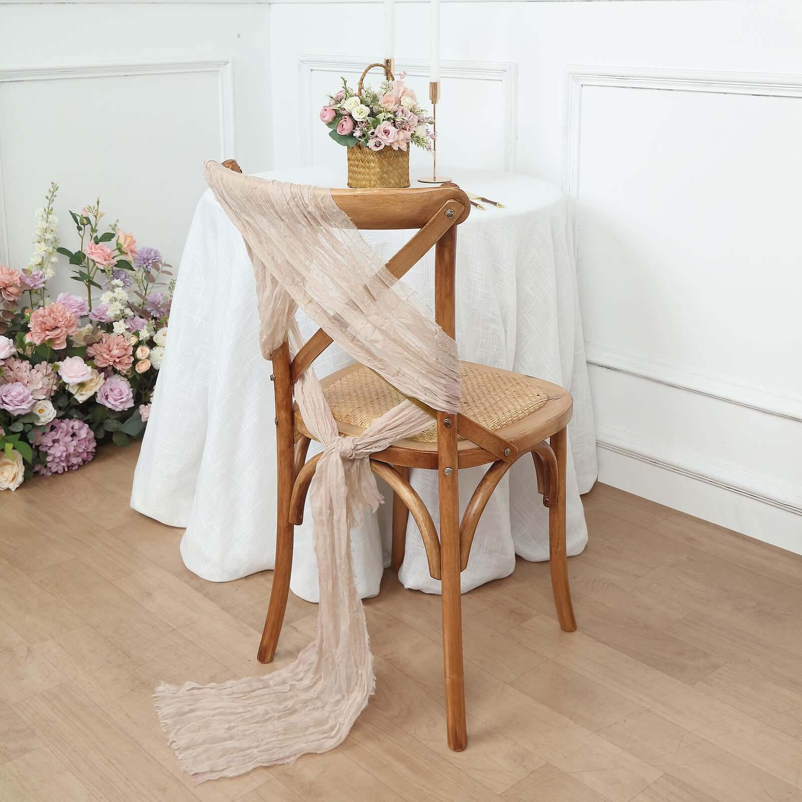 Hot Sale! 5-Piece Nude Beige Cheesecloth Gauze Chair Sashes for Boho Decor