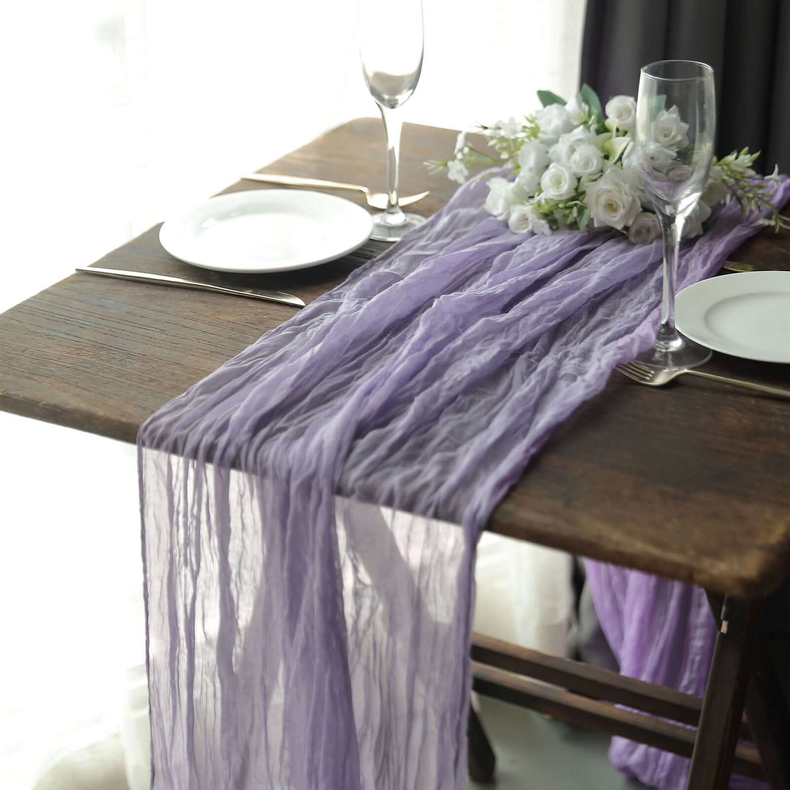 10ft Lavender Lilac Gauze Cheesecloth Table Runner - Rustic Boho Style, Perfect for Events