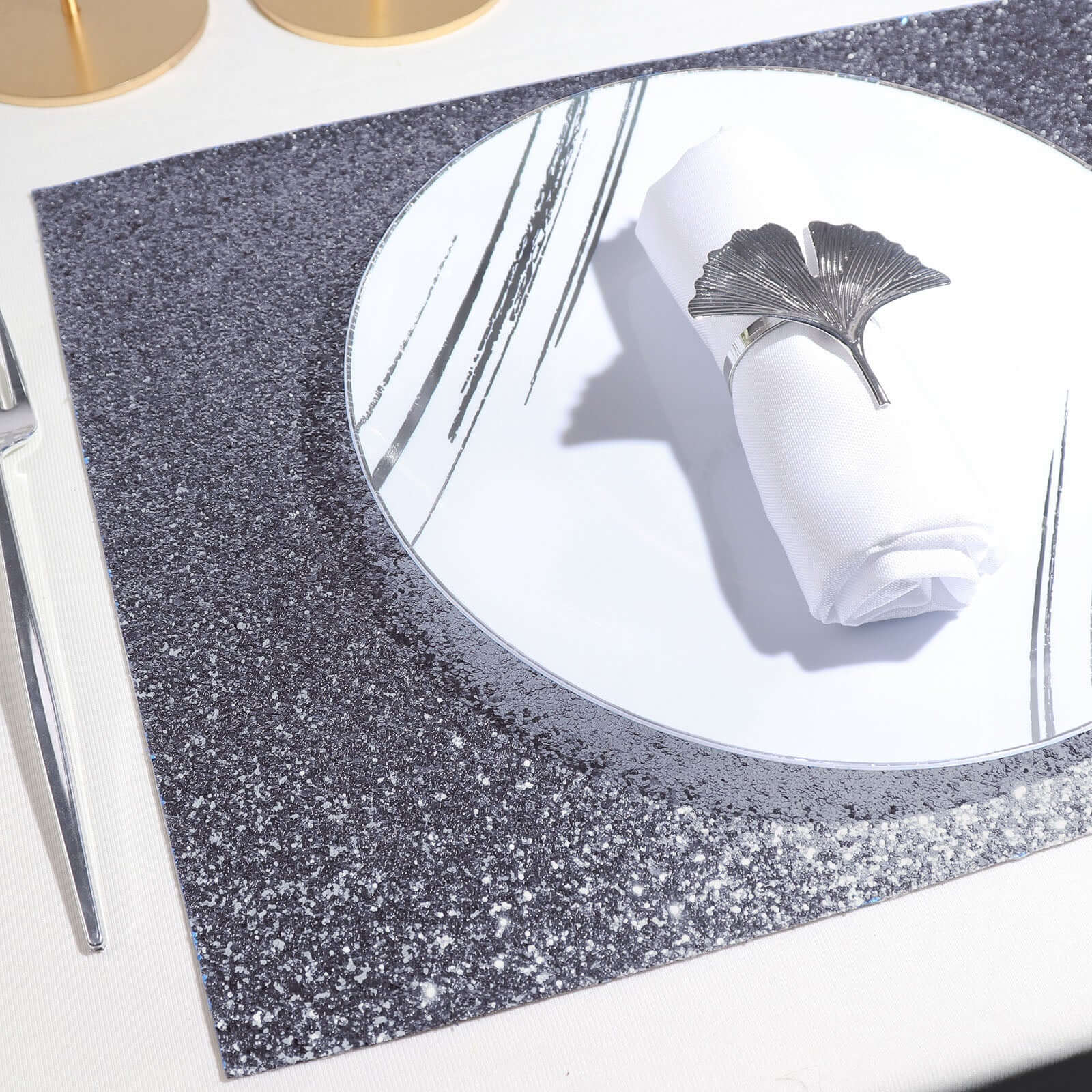 Hot Deal! 6-Pack Charcoal Gray Glitter Rectangle Non-Slip Placemats for Dining Tables, 12x18