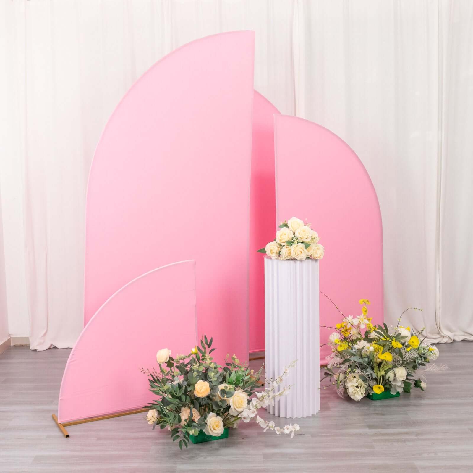 Exclusive Set of 4 Custom-Fitted Matte Pink Spandex Half Moon Wedding Arch Covers - Various Sizes