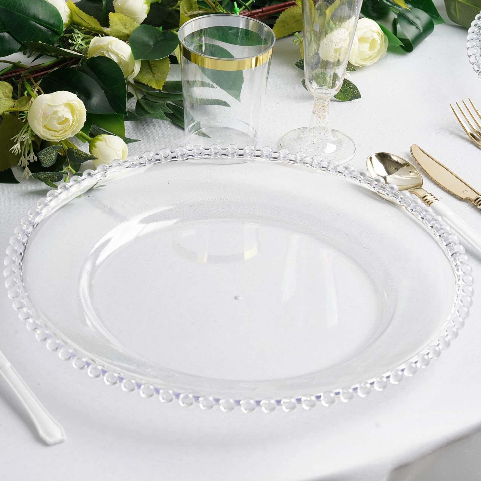 6-Pack Clear 13-Inch Acrylic Round Charger Plates with Beaded Rim - Ideal for Dinner Parties
