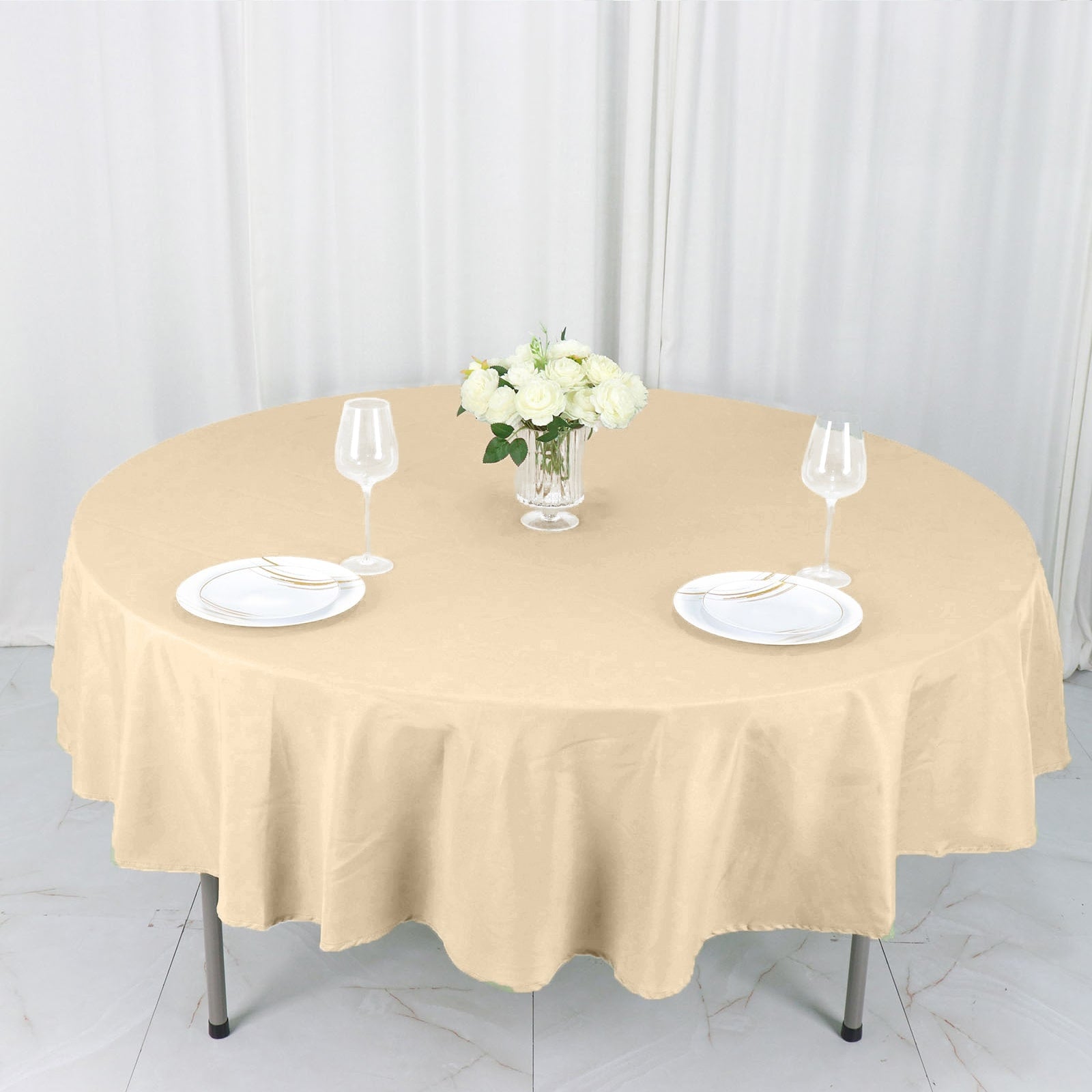 Beige 90" Round Polyester Tablecloth - Stain & Wrinkle-Free, Ideal for Events