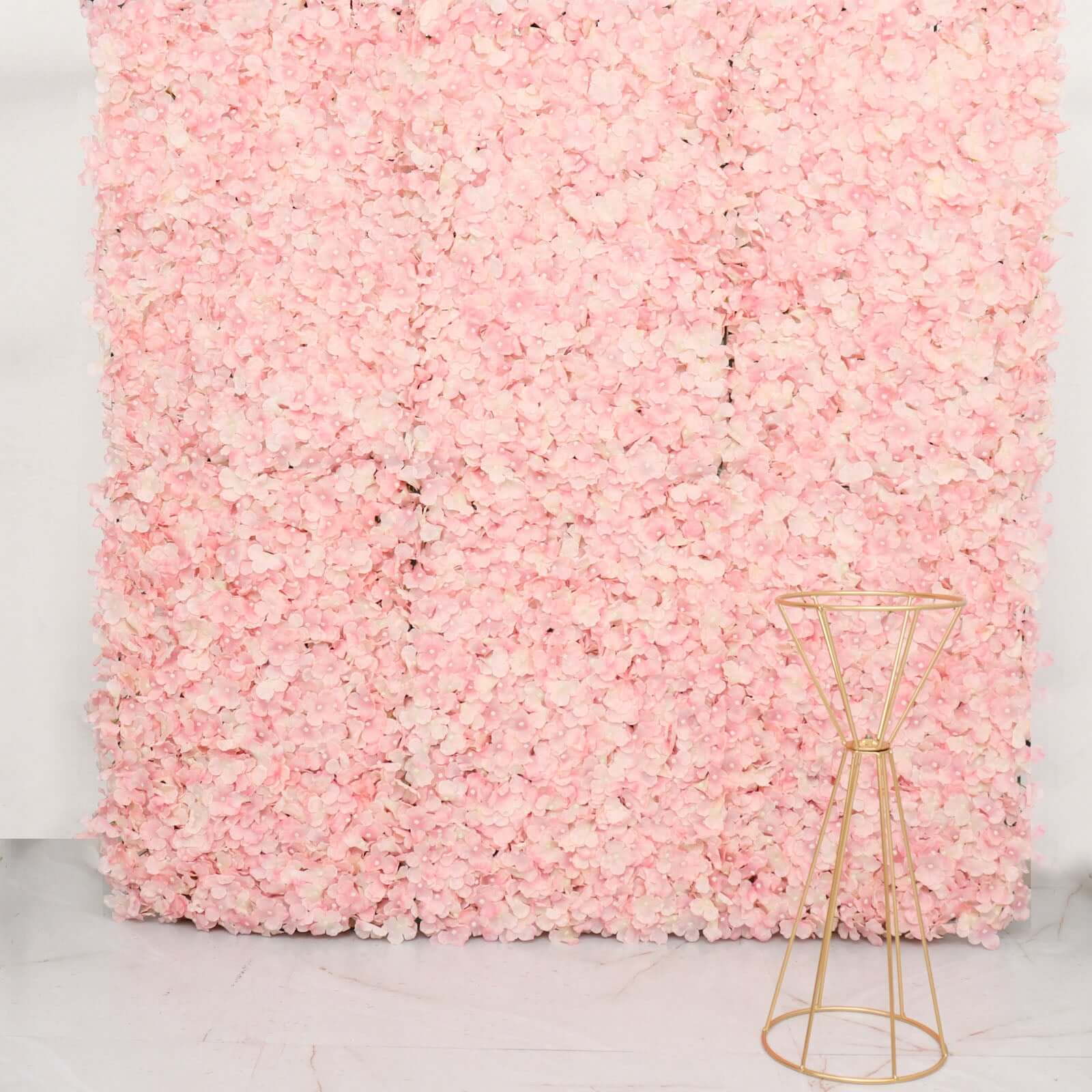 11 Sq ft. UV-Protected Blush Artificial Hydrangea Flower Wall Mat Backdrop - Set of 4 Panels