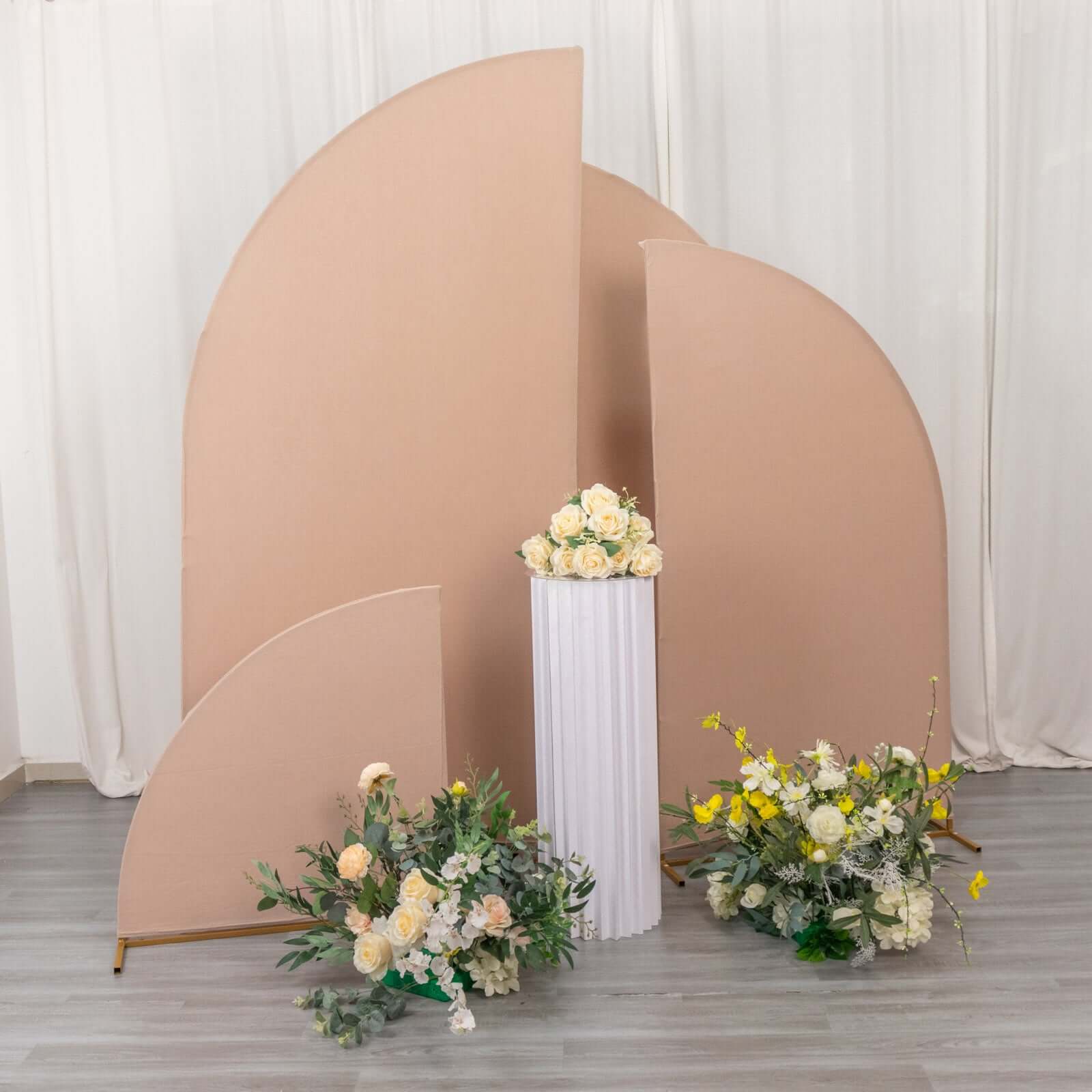Exclusive Set of 4 Custom-Fitted Matte Nude Spandex Half Moon Wedding Arch Covers - Various Sizes