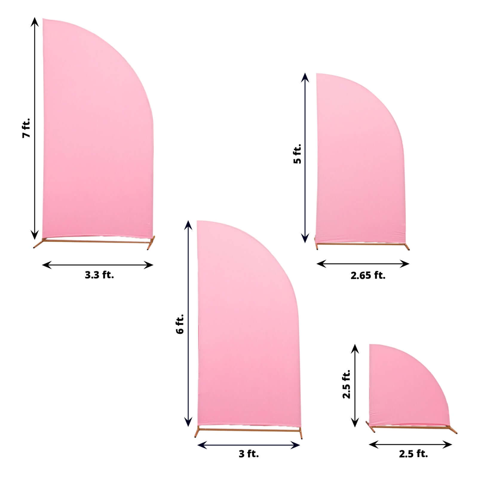 Exclusive Set of 4 Custom-Fitted Matte Pink Spandex Half Moon Wedding Arch Covers - Various Sizes