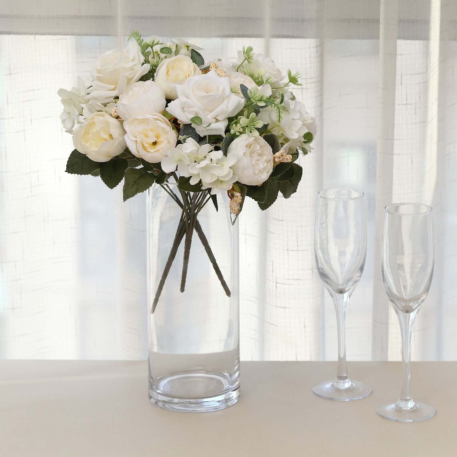 Hot Sale! 2 Pack of Ivory Silk Artificial Rose & Peony Floral Arrangements for Weddings and Home Decor