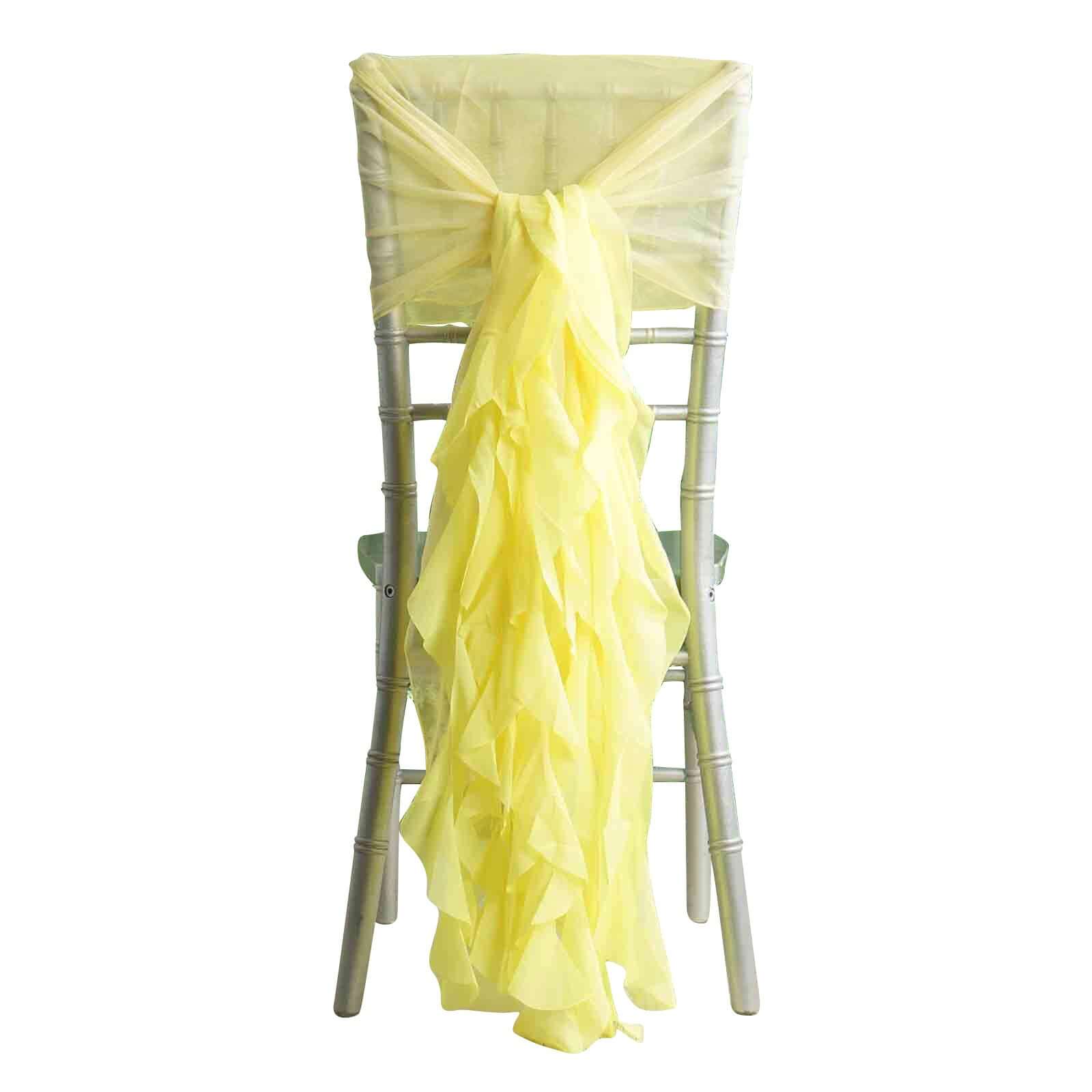 Stylish Yellow Chiffon Chair Sashes with Willow Ruffles Design - 1 Set, Perfect for Decor
