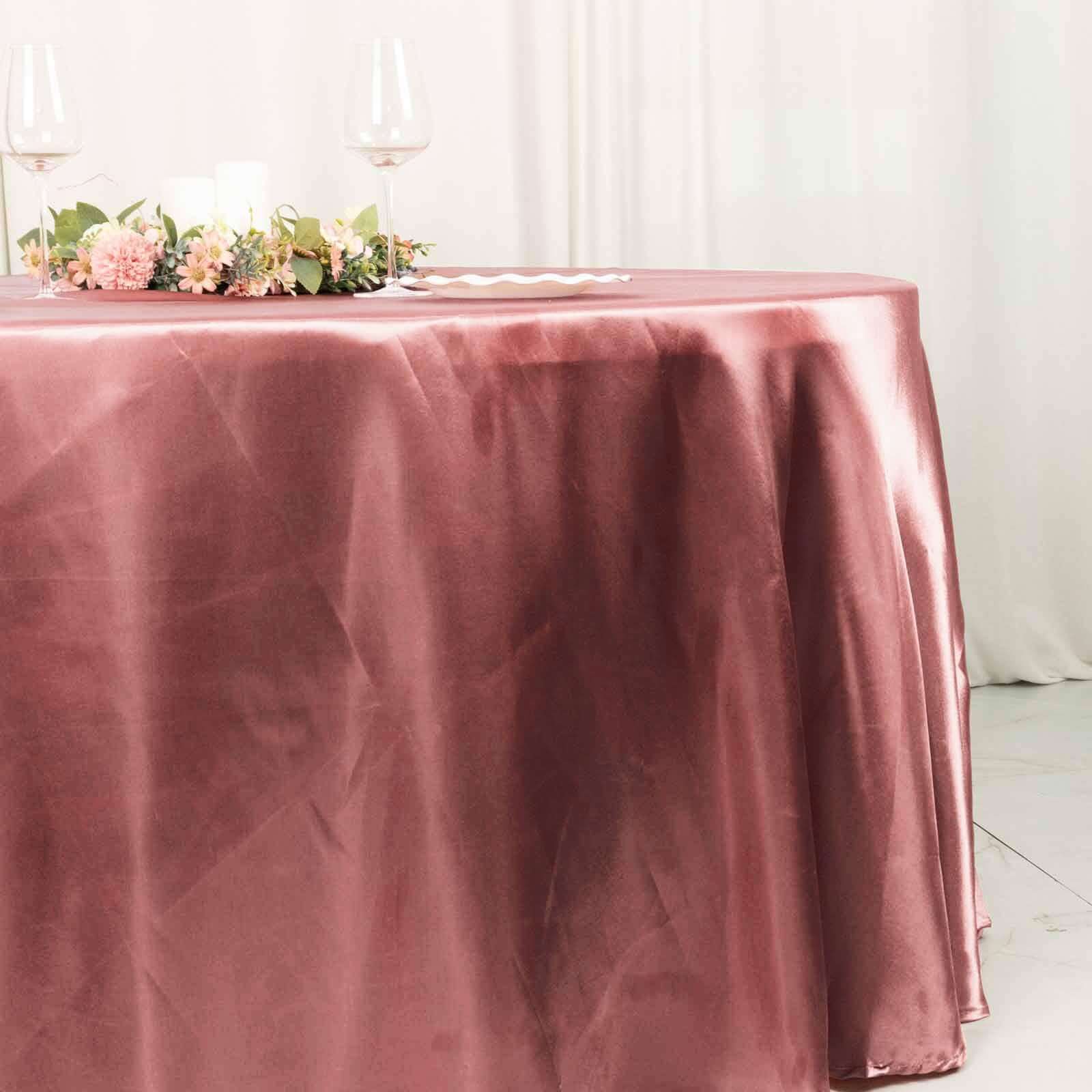 Hot Sale! Stylish Seamless 120-Inch Round Satin Tablecloth in Cinnamon Rose Color