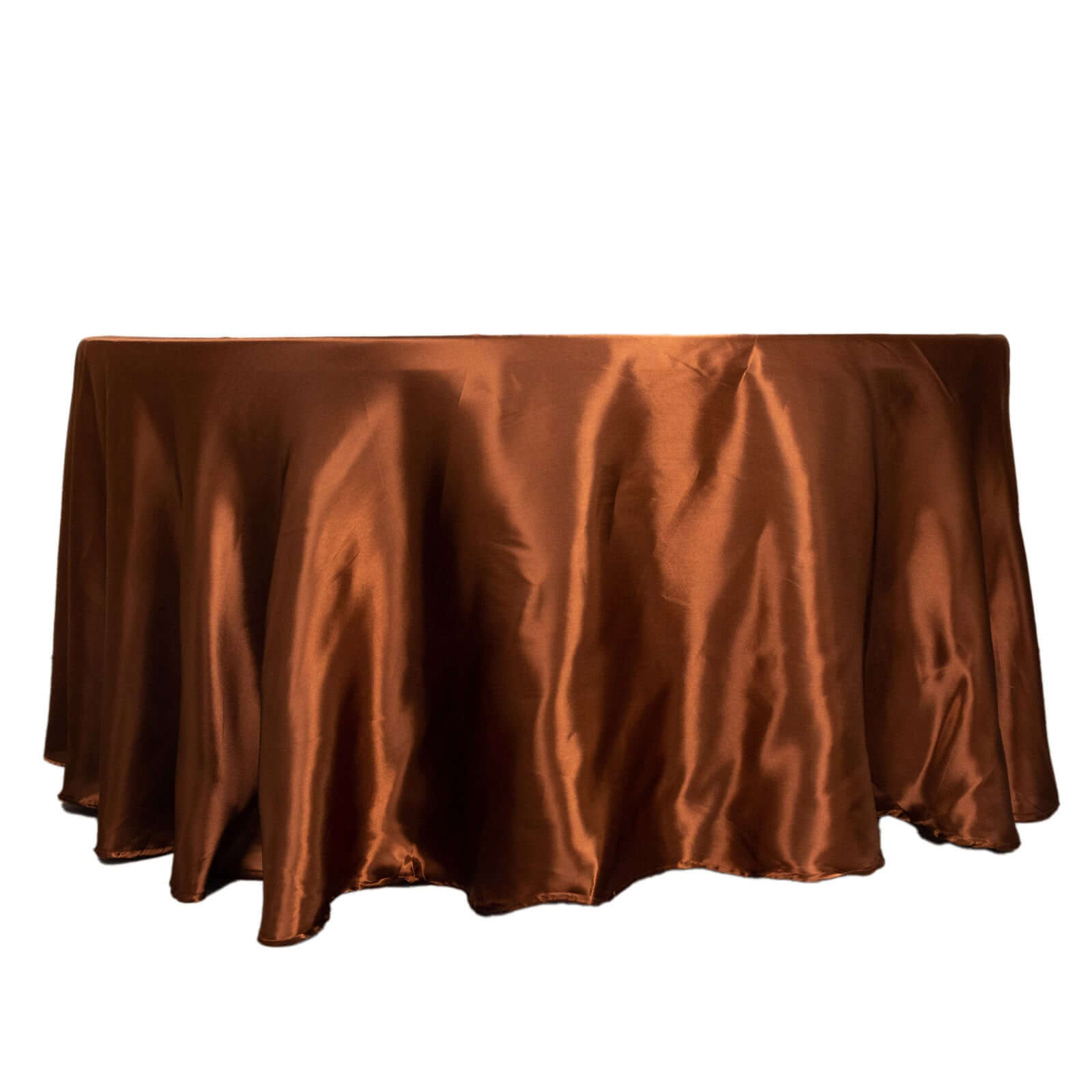 Stylish Satin 120-Inch Round Tablecloth in Cinnamon Brown - Seamless Table Cover for Special Occasions