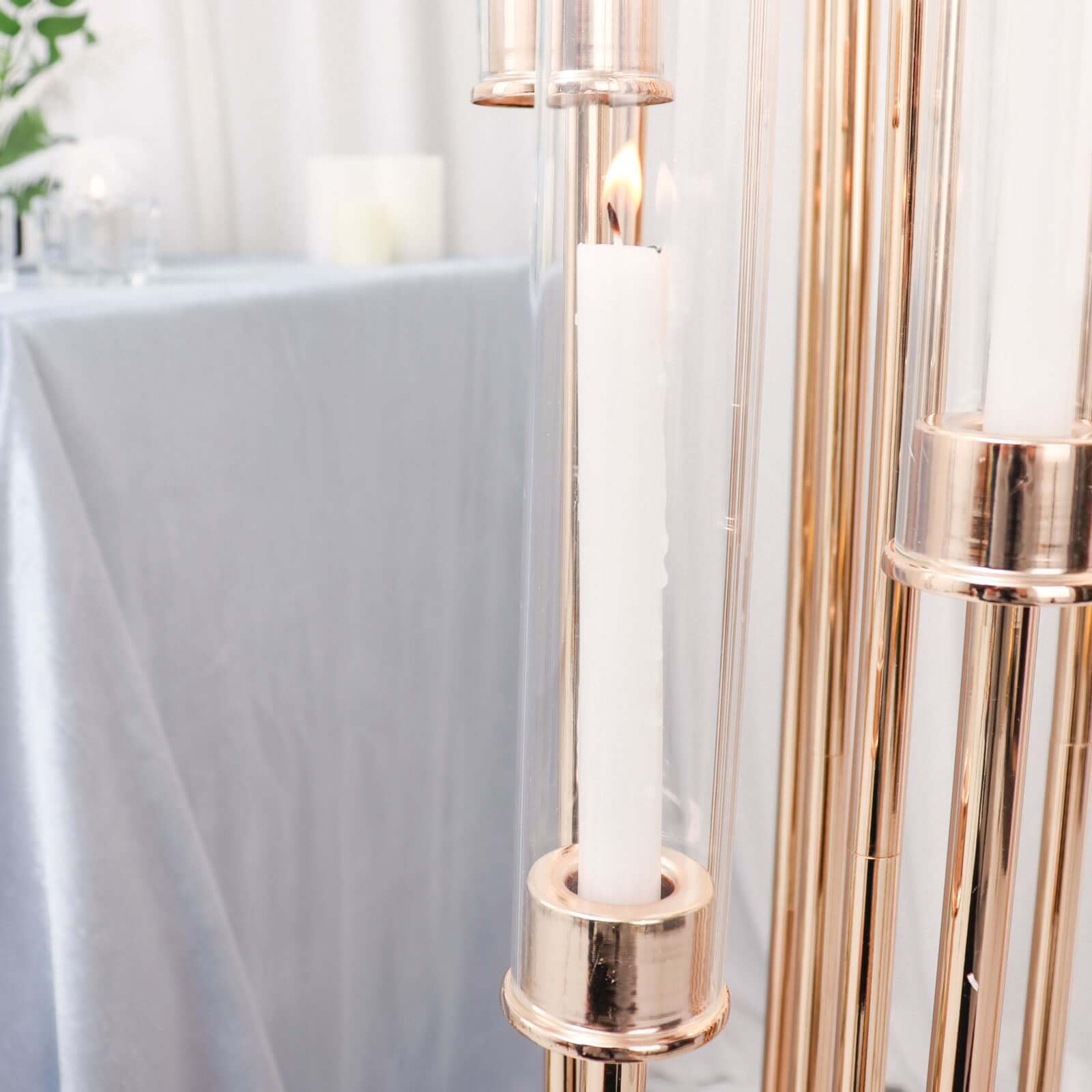 Gold 16-Arm Cluster Taper Candle Holder with Clear Glass Shades - Ideal Large Candle Display for Venues
