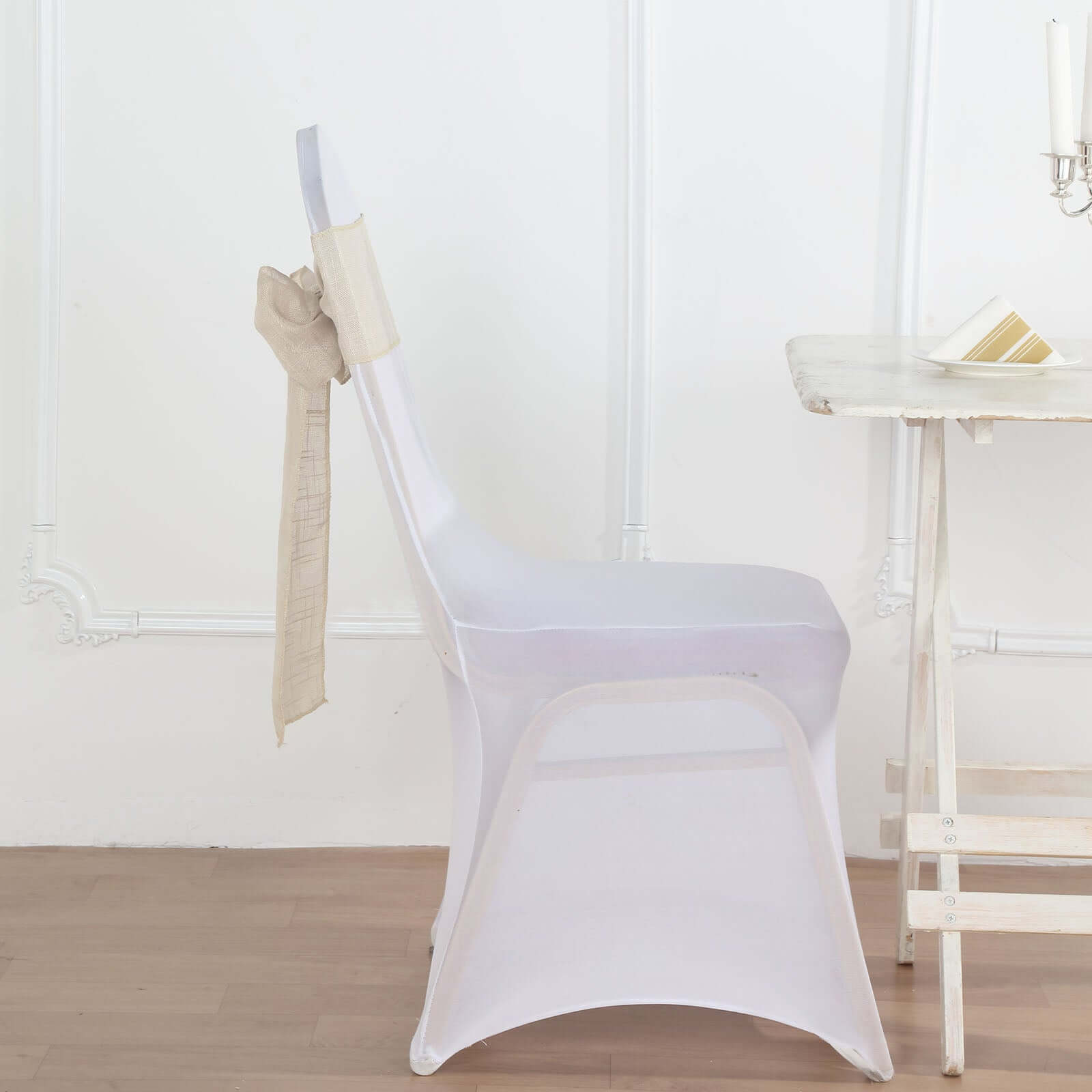 5-Pack Durable Wrinkle-Resistant Beige Faux Linen Chair Sashes for Events