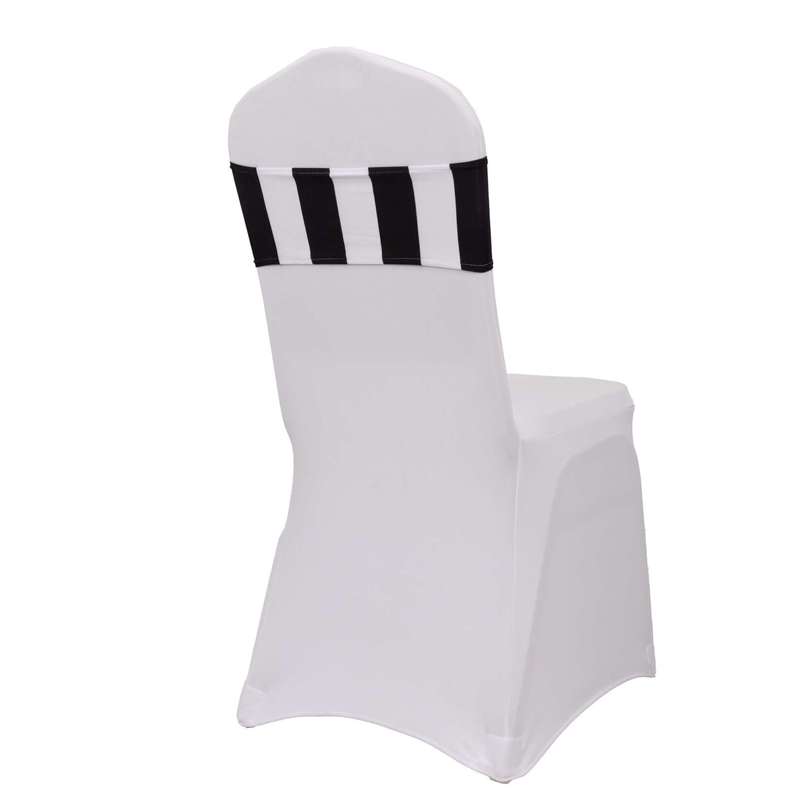 5-Pack Black/White Vertical Striped Spandex Chair Sashes - Wrinkle-Free & Easy to Use for Stunning Decor