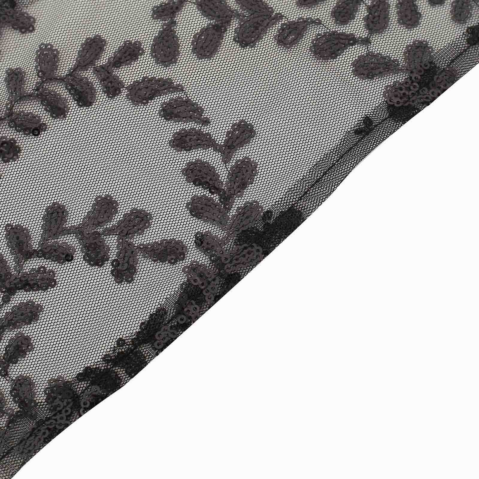 5-Pack Black Tulle Chair Sashes with Leaf Vine Embroidered Sequins - Ideal for Special Events