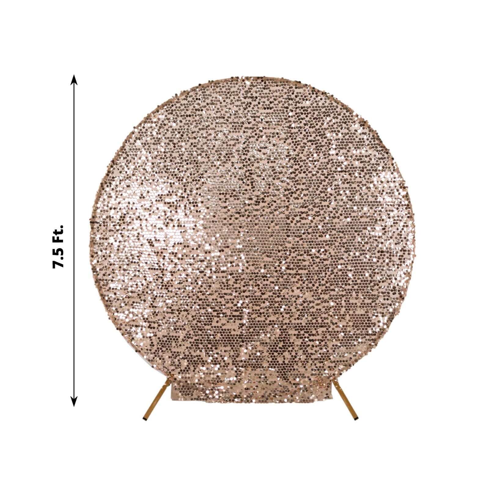 7.5ft Sparkly Rose Gold Sequin Cover for Round Wedding Arch Stand - Perfect Decor!