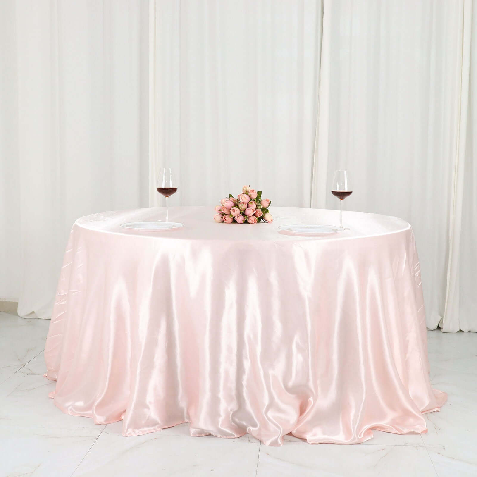 Blush Satin 132-Inch Round Seamless Stylish Tablecloth