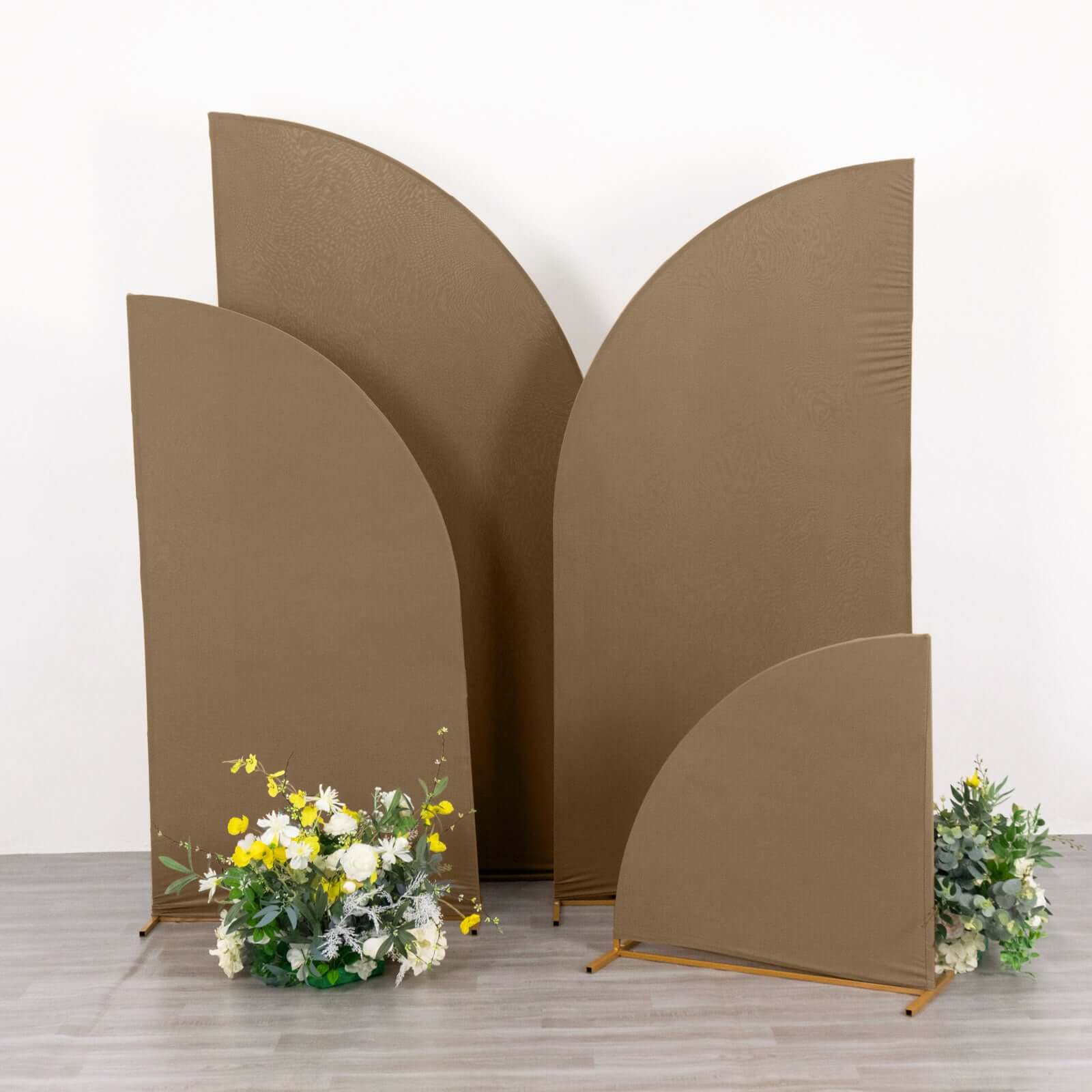 Custom-Fit Matte Taupe Spandex Set of 4 Half Moon Wedding Arch Backdrop Covers - 2.5ft, 5ft, 6ft, 7ft