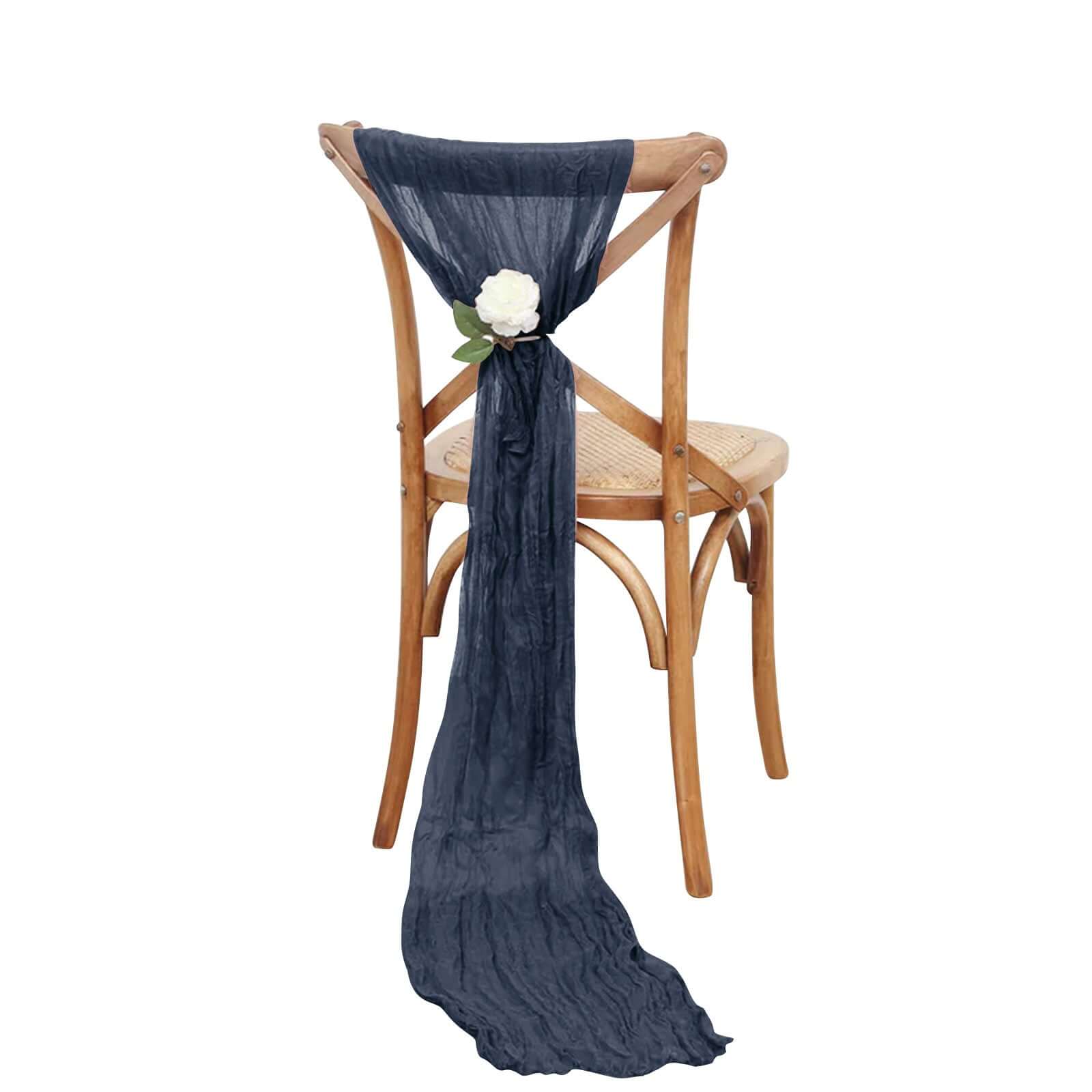 5-Pack Navy Blue Cheesecloth Gauze Chair Sashes - Ideal Boho Decor for Weddings & Parties