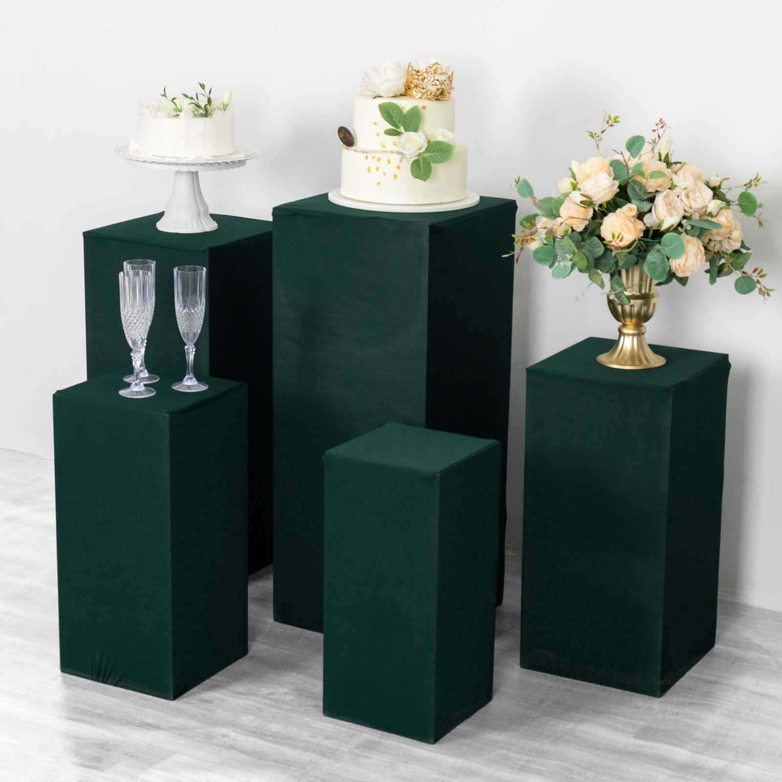 Hot Deal! Set of 5 Hunter Emerald Green Stretchable Spandex Pedestal Stand Covers - 160 GSM
