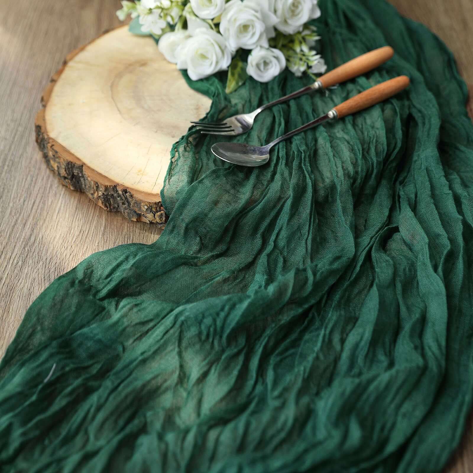 Hot Sale! 10ft Hunter Emerald Green Gauze Cheesecloth Table Runner - Rustic Boho Style