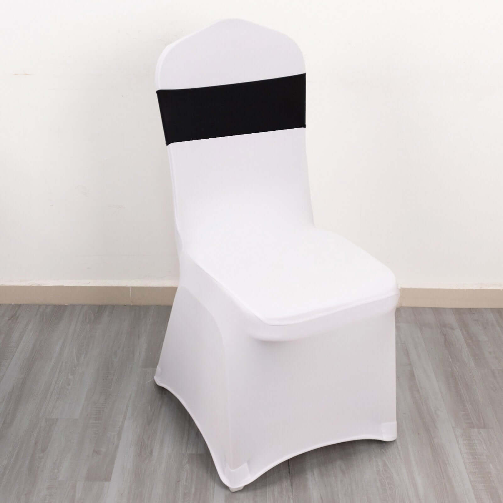 Hot Sale! 5-Piece Set of Reusable Black Spandex Chair Sashes with Gold Rhinestone Plastic Buckles