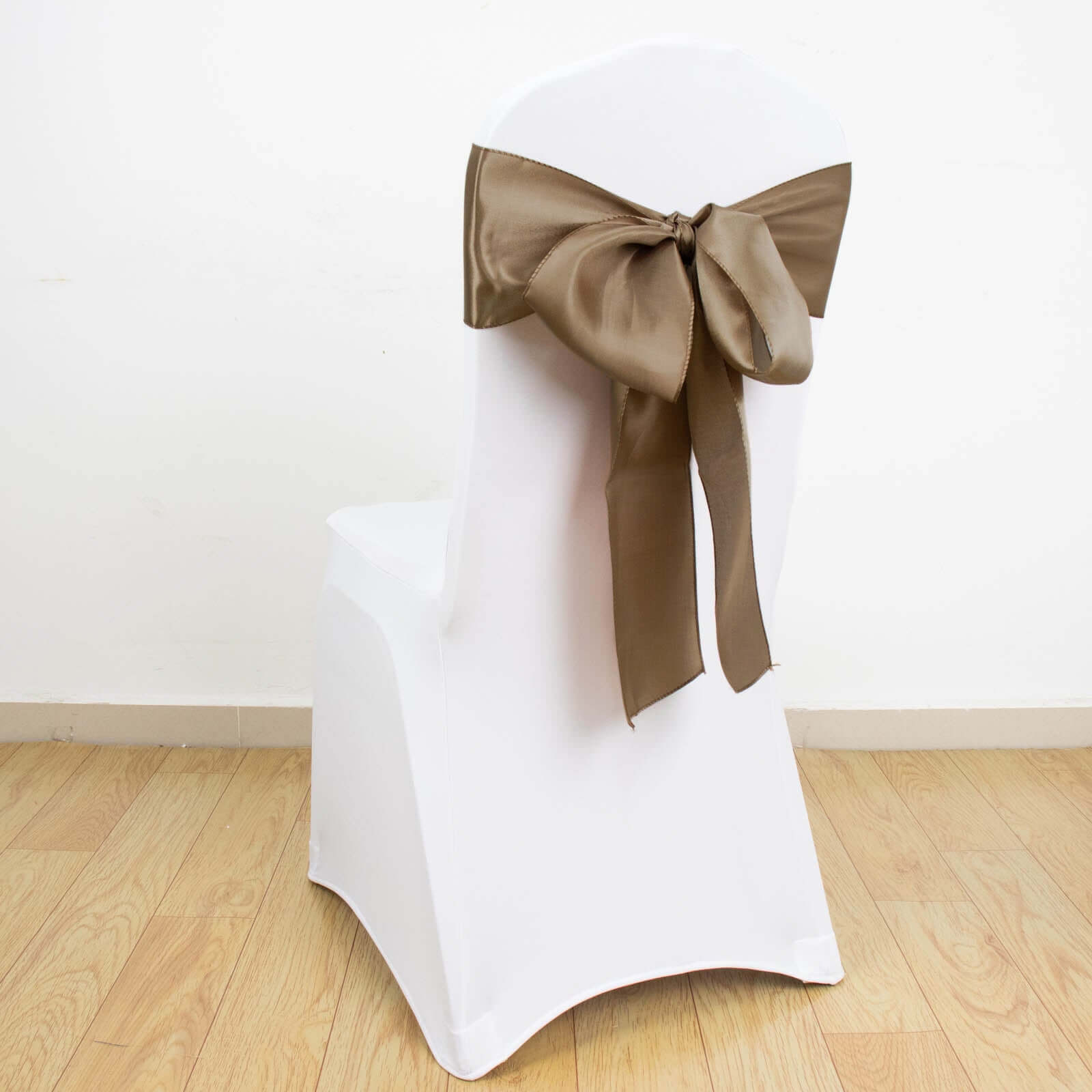 5-Piece Set of Taupe Satin Chair Sashes - Durable and Shiny 6x106 Bows