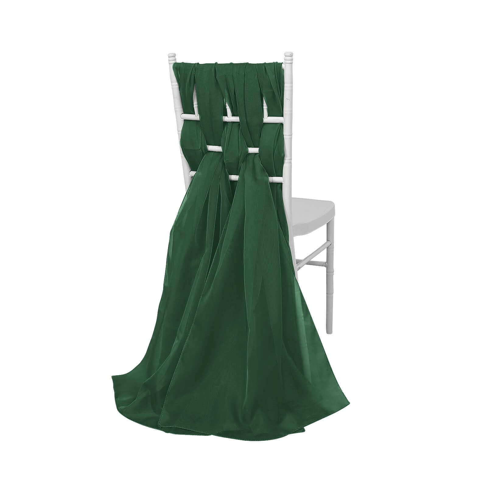 5-Pack Premium Hunter Emerald Green Chiffon Chair Sashes - Soft & Lightweight Designer Bows