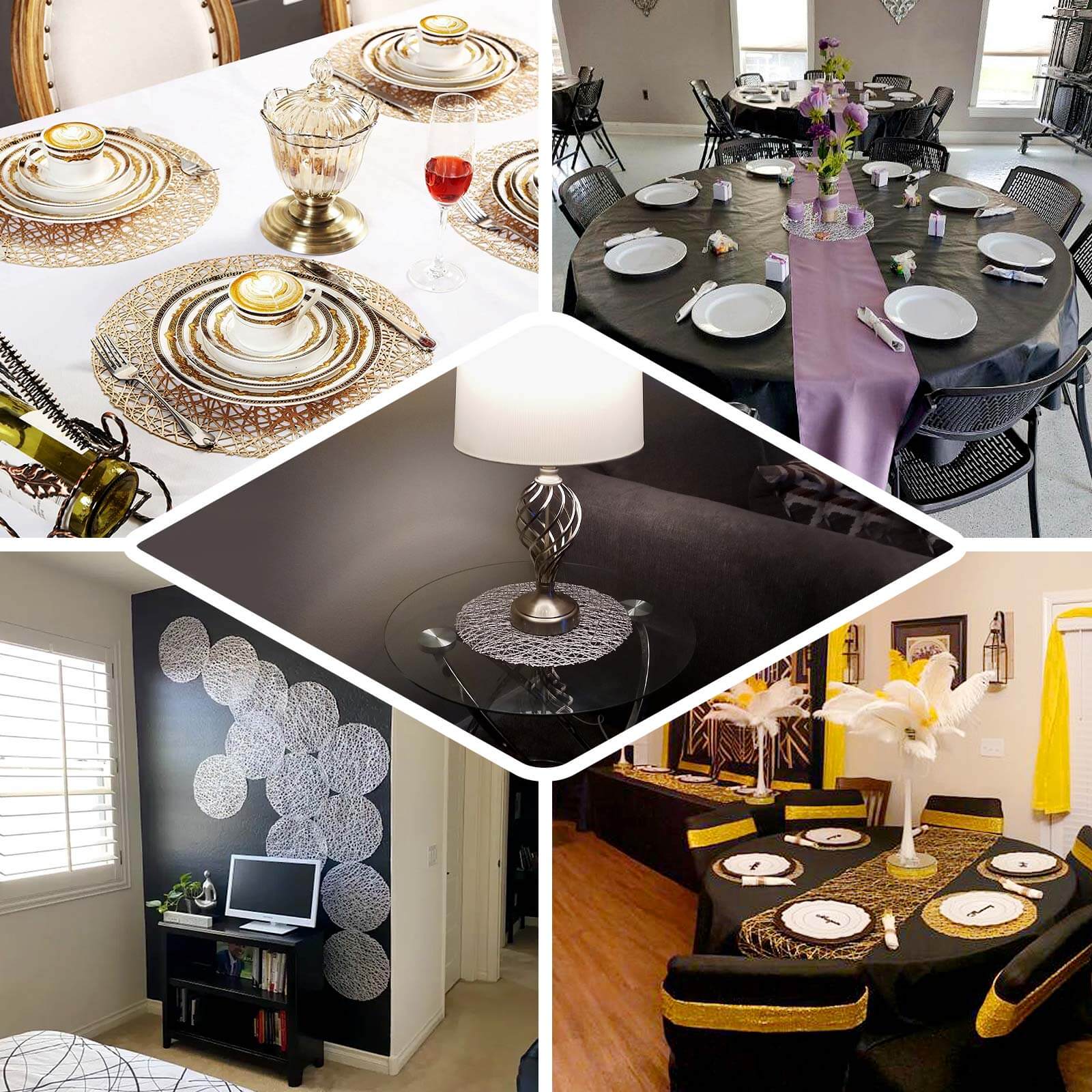 Hot Sale! 6-Piece Set of Durable Rose Gold Vinyl Round Dining Table Placemats with Woven Design