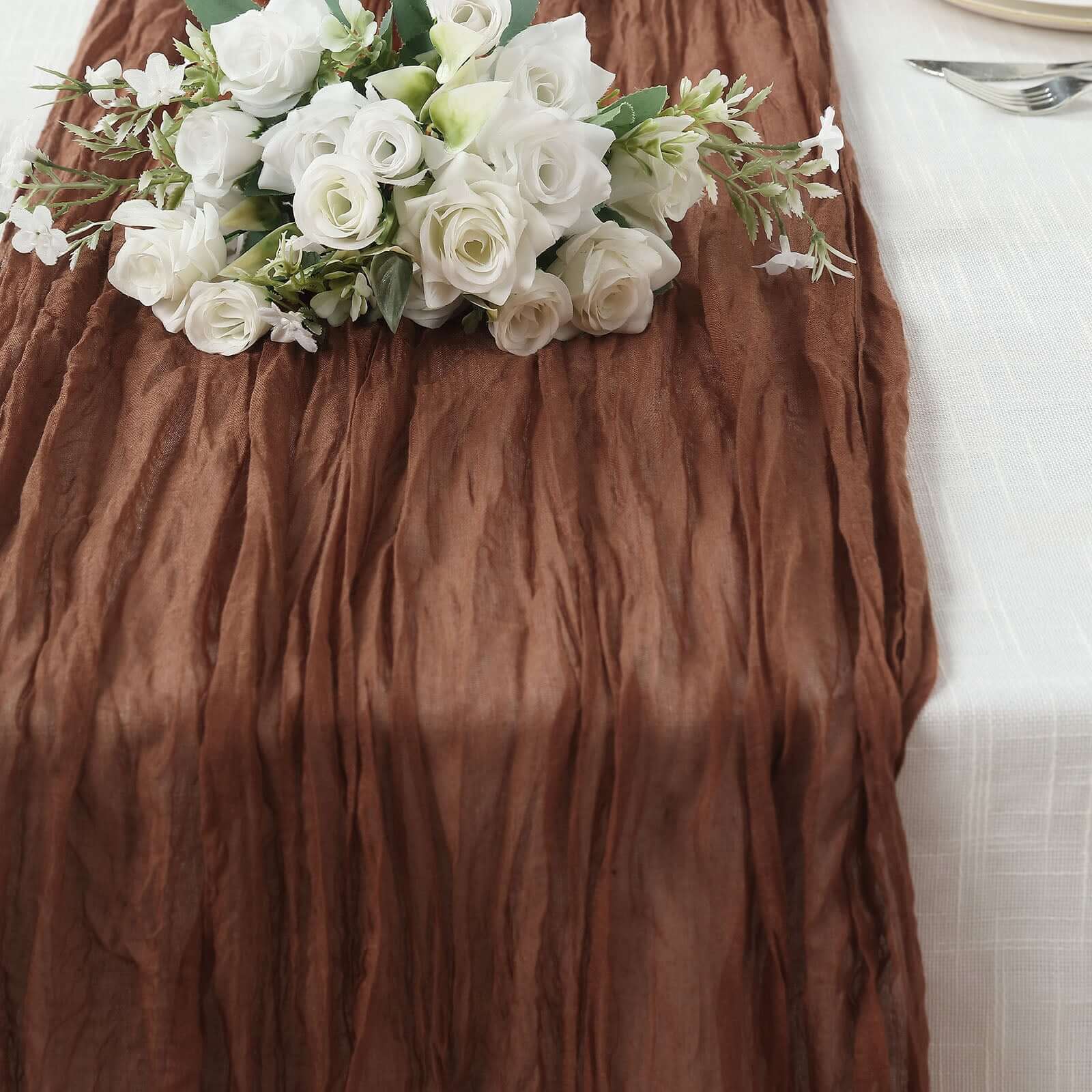 Hot Sale! 10ft Cinnamon Brown Gauze Cheesecloth Table Runner in Rustic Boho Style