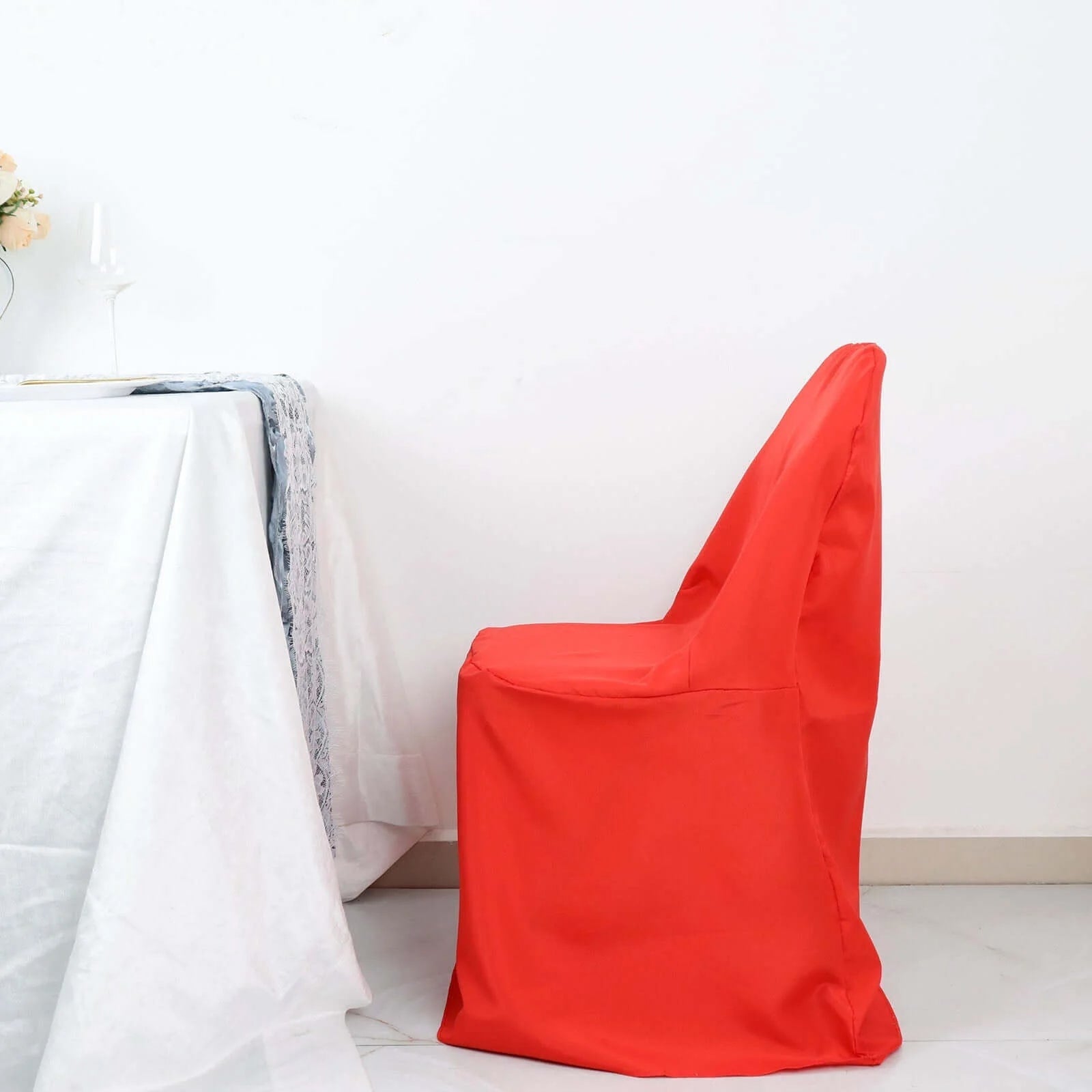 10-Pack Red Polyester Wrinkle-Free Stain-Resistant Slip-On Chair Covers for Folding Chairs - Great Deal