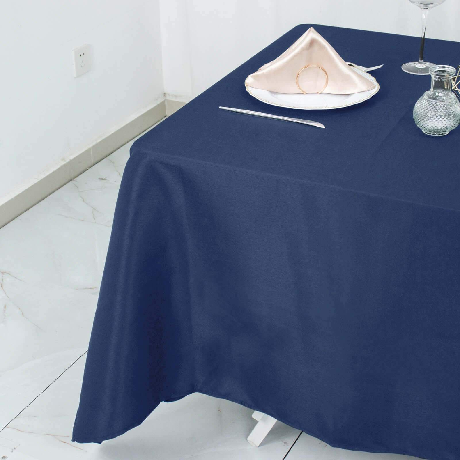 Wrinkle-Resistant 220GSM Navy Blue 70x70 Premium Polyester Square Table Cover