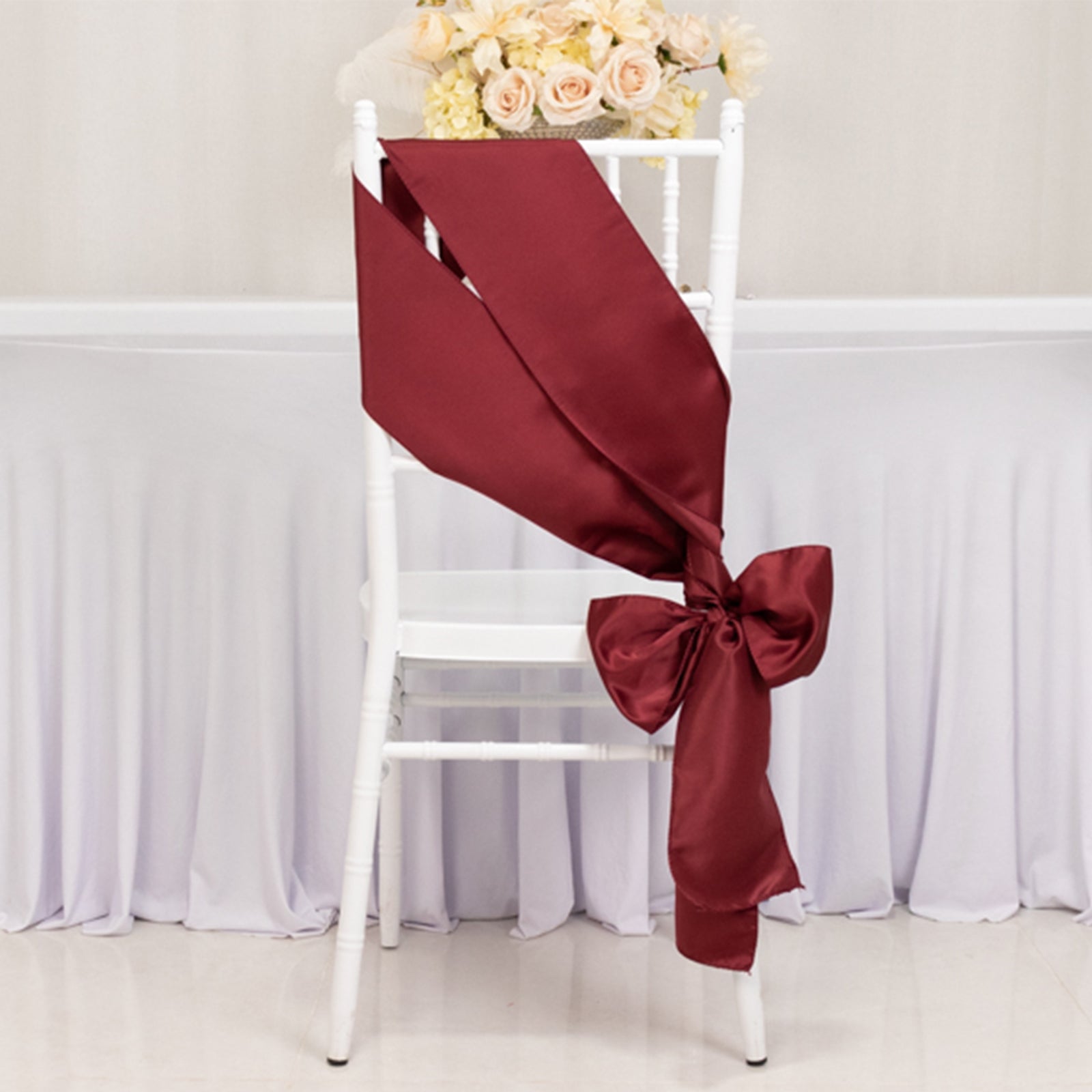 Set of 5 Lamour Satin Burgundy Chair Sashes, 6x106 - Elegant Reusable Decor