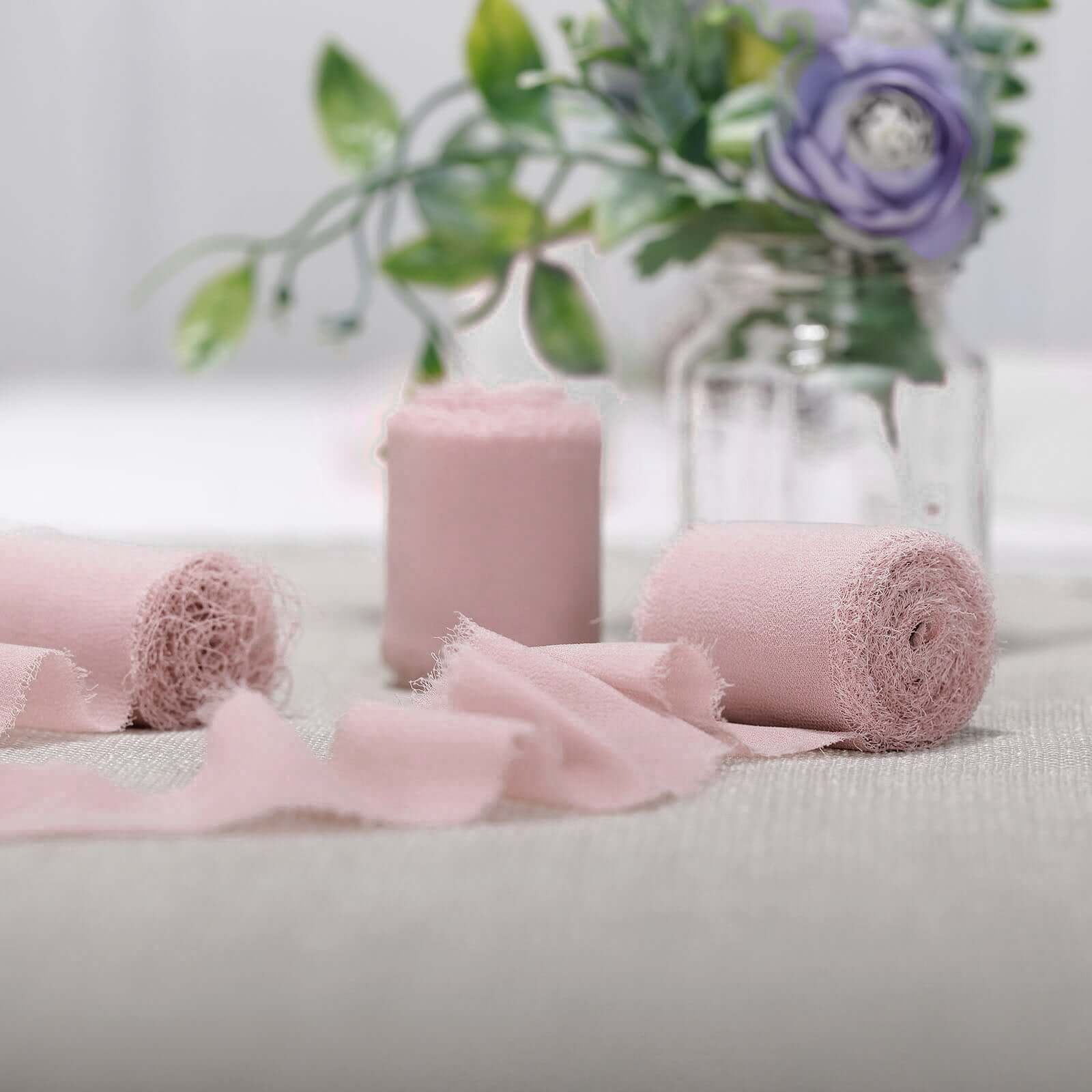 2-Pack 6-Yard Blush Silk-Like Chiffon Linen Ribbon Rolls for Weddings and Gift Wrapping