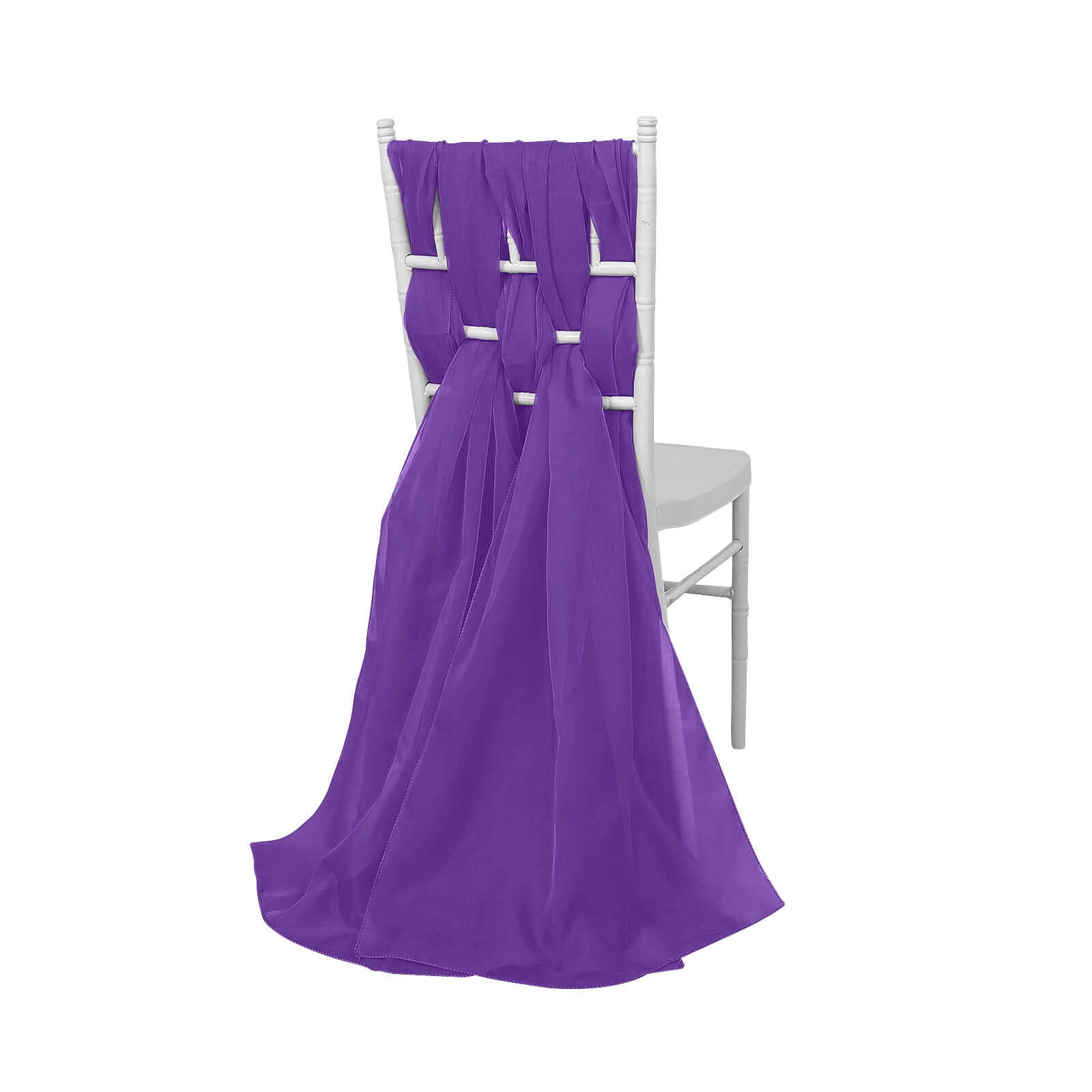 5 Pack Premium Chiffon Chair Sashes Purple - Soft & Lightweight Designer Chair Bows 22x78