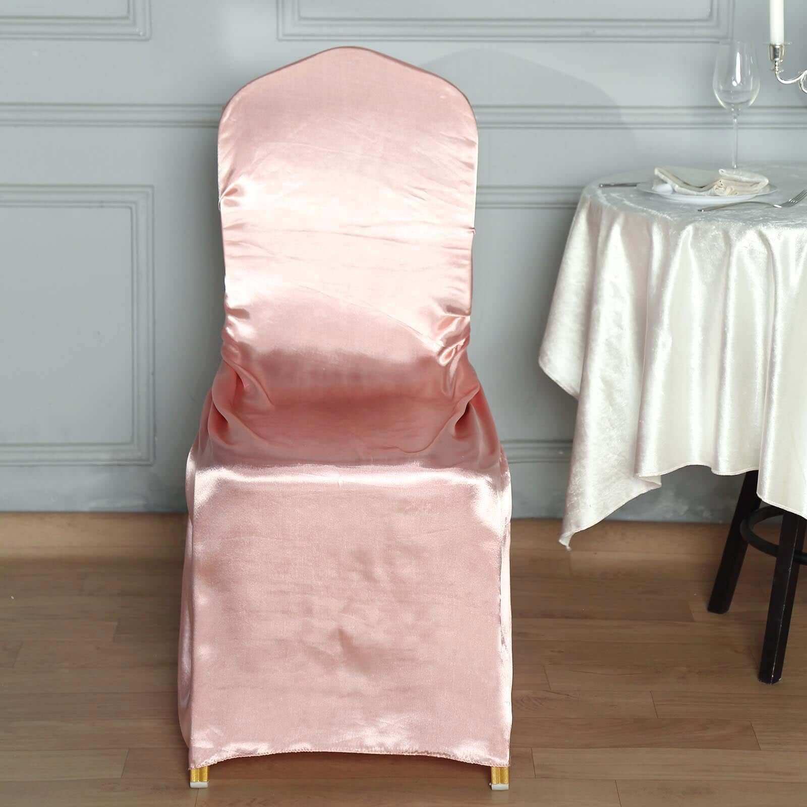 Durable Dusty Rose Satin Self - Tie Chair Cover for Folding, Dining & Banquet Chairs