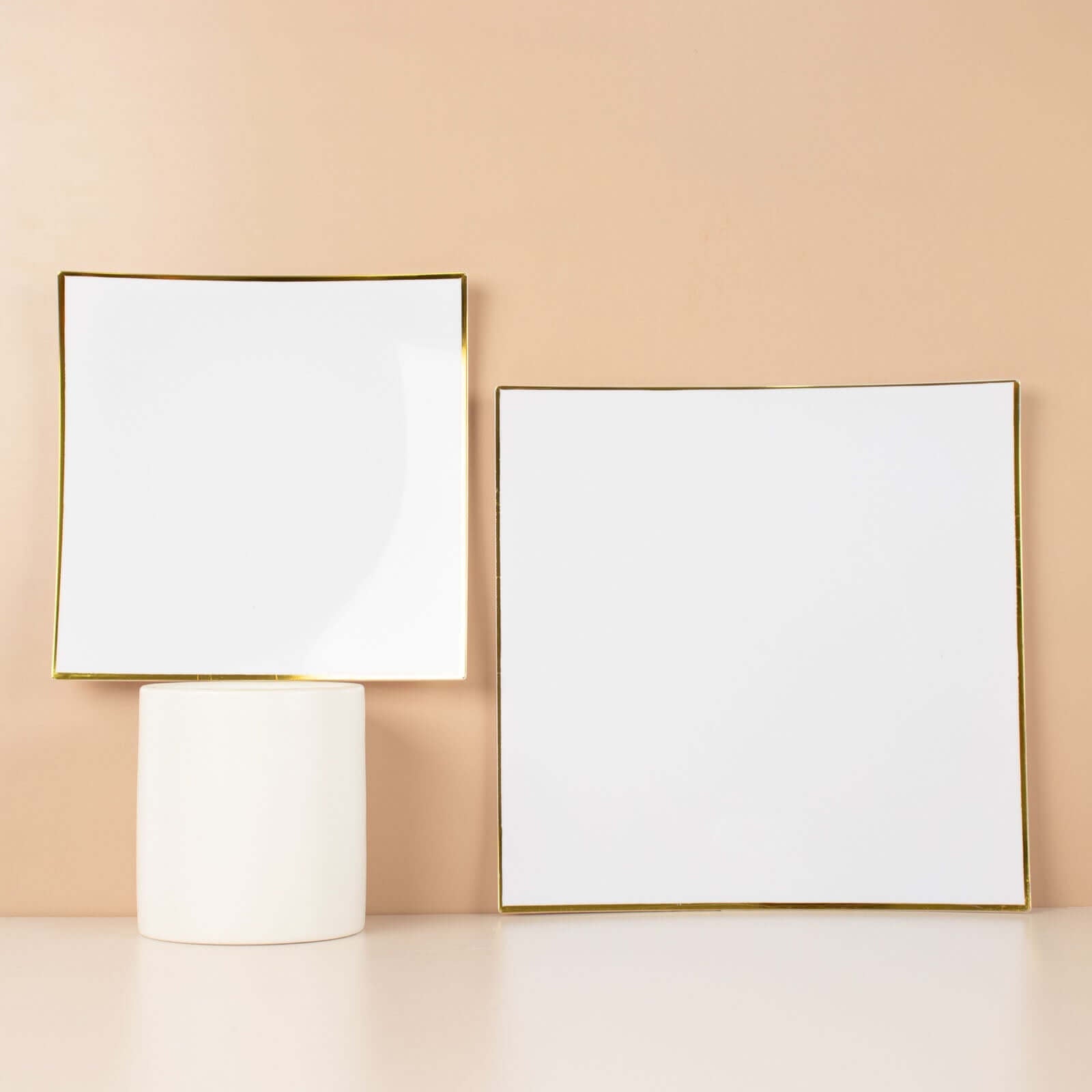 Hot Deal! 10-Pack White Concave Square Plastic Dessert Plates with Gold Rim - Ideal for Weddings & Special Events
