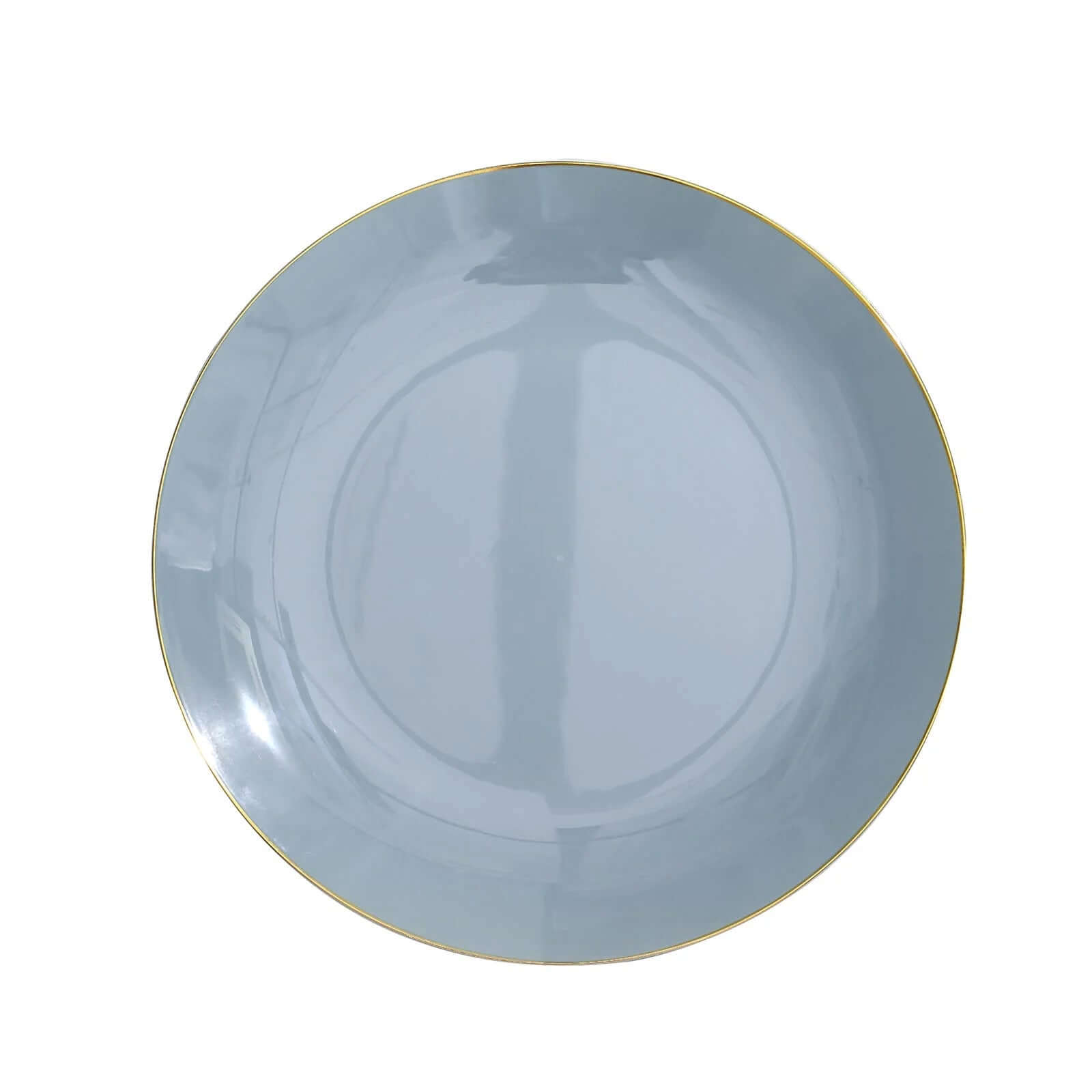 10-Piece Set of Disposable Round Dinner Plates in Dusty Blue with Gold Rim