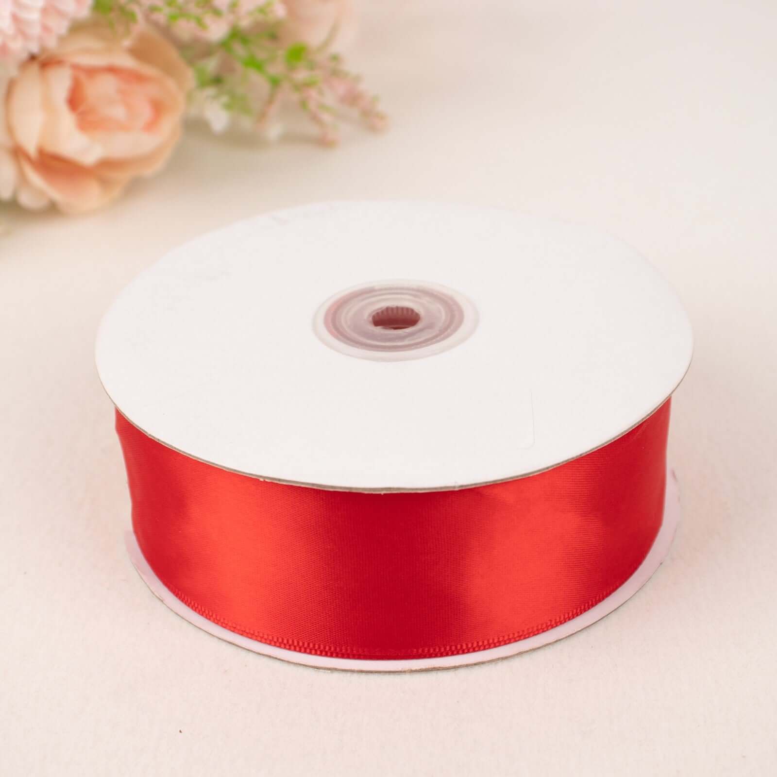 1.5-Inch Wide 50-Yard Red Single-Face High-Quality Decorative Satin Ribbon